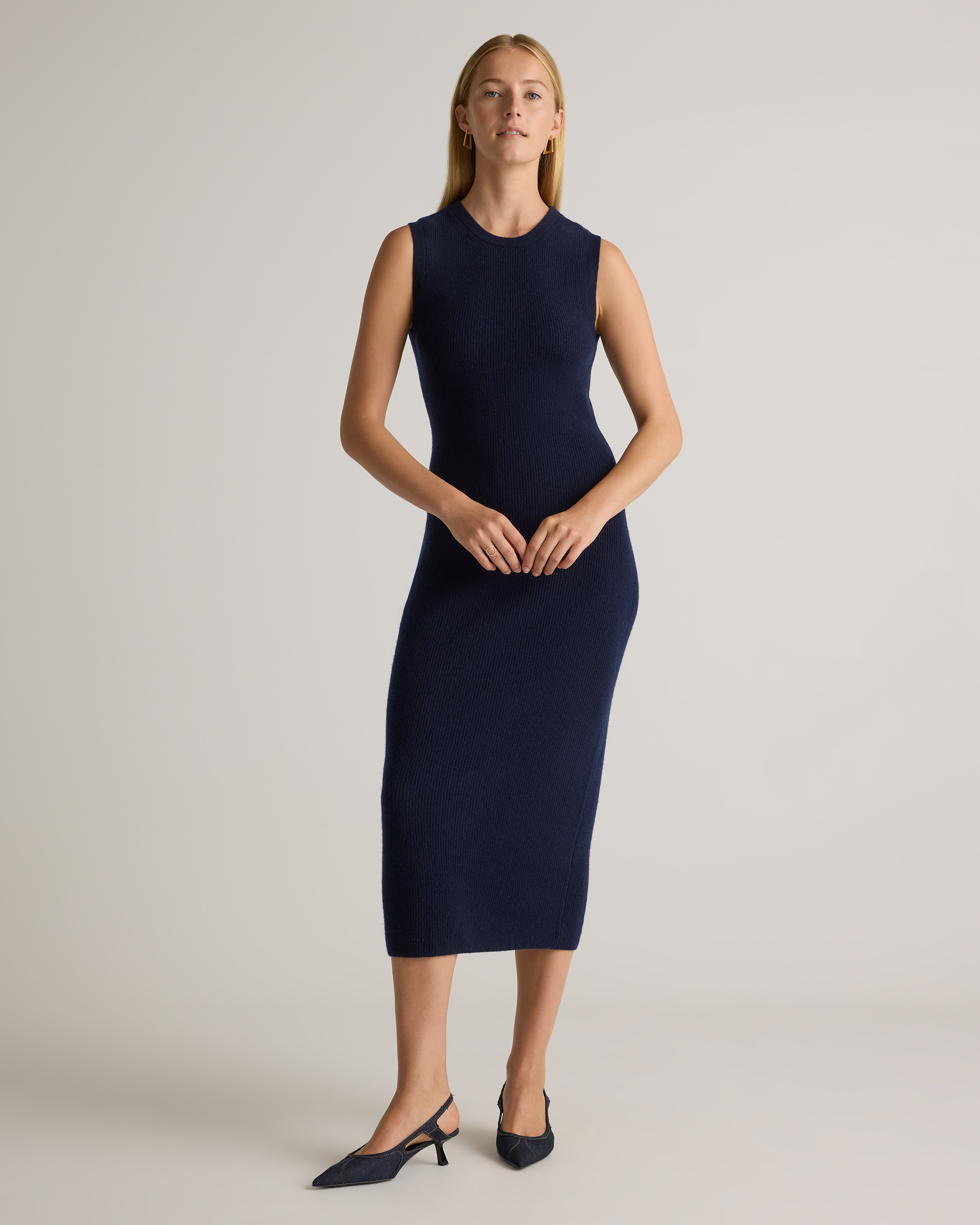 True Navy Mongolian Cashmere Sleeveless Midi Sweater Dress