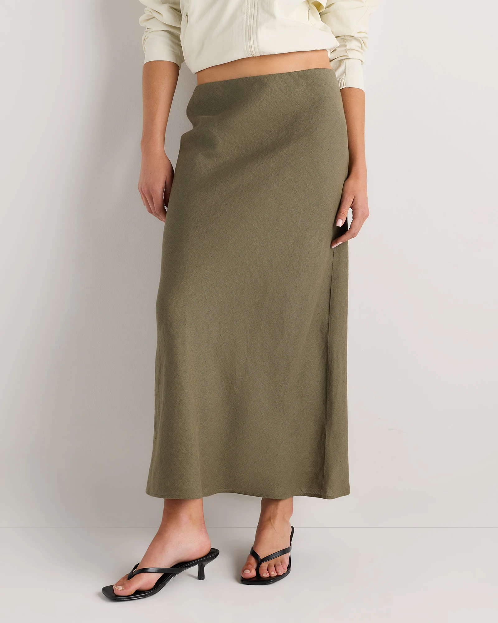 100% European Linen Midi Slip Skirt - Classic Mini Gingham, XS