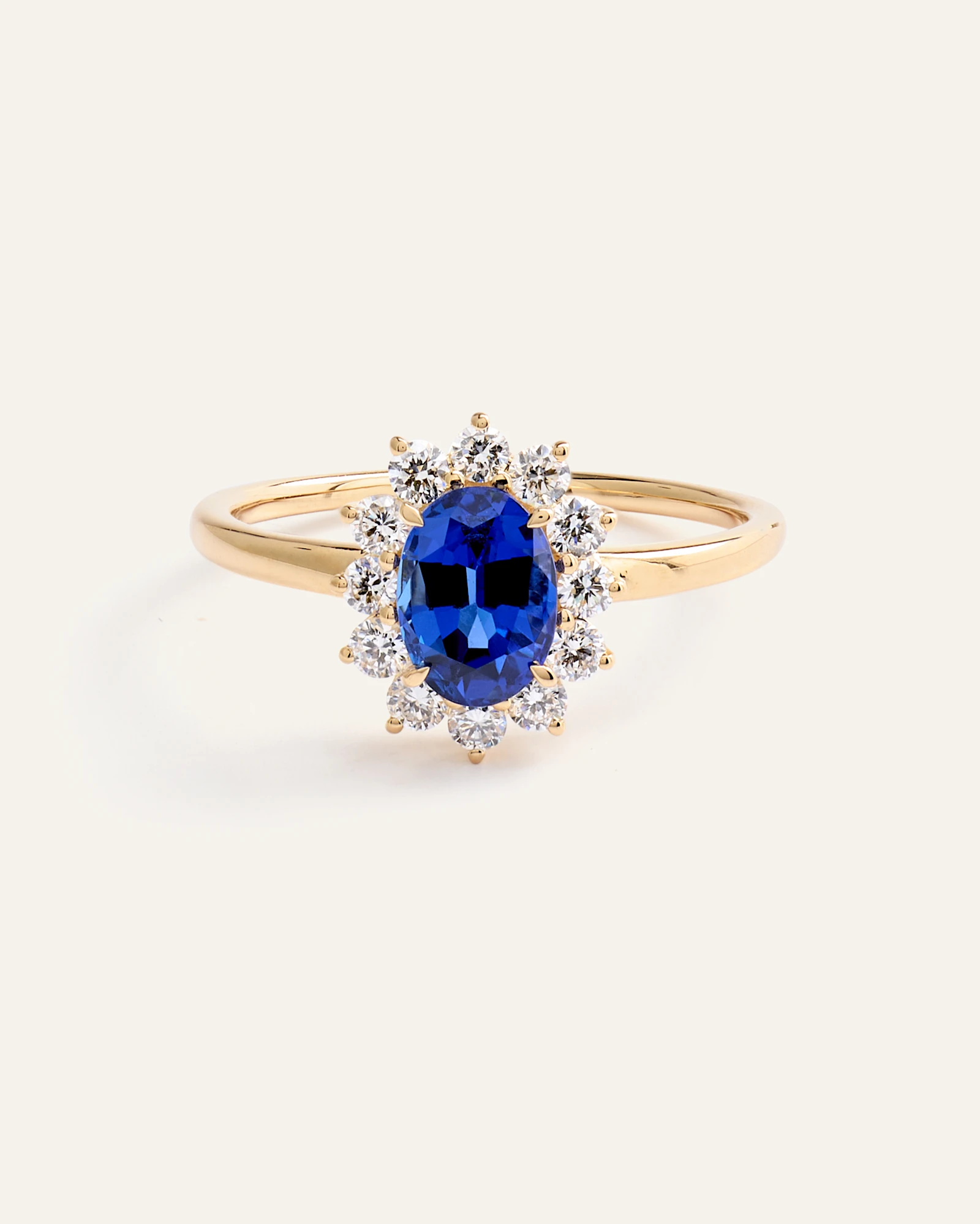 14K Gold Lab Grown Diamond and Blue Sapphire Halo Ring