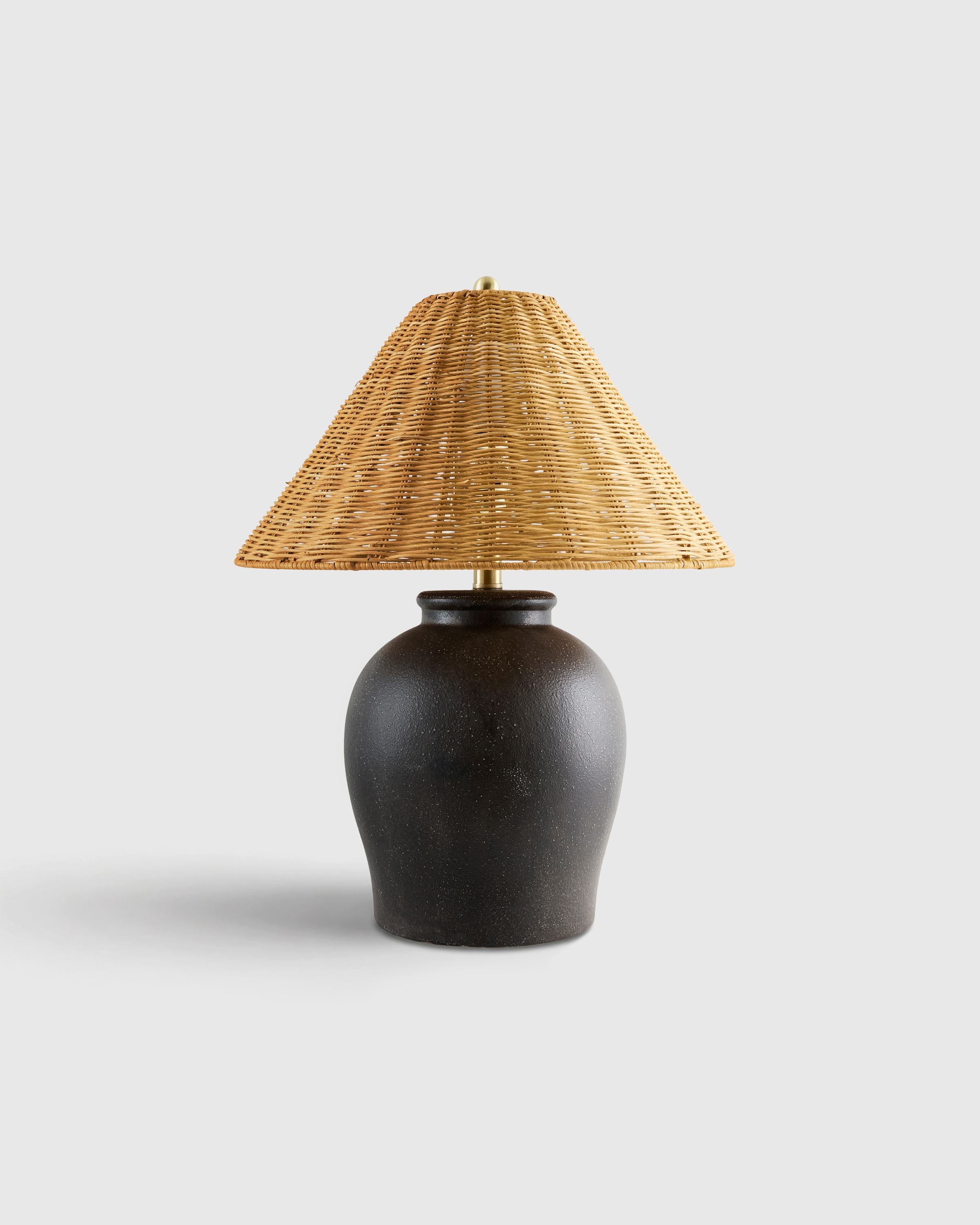 Black Artisan Ceramic Table Lamp with Rattan Shade