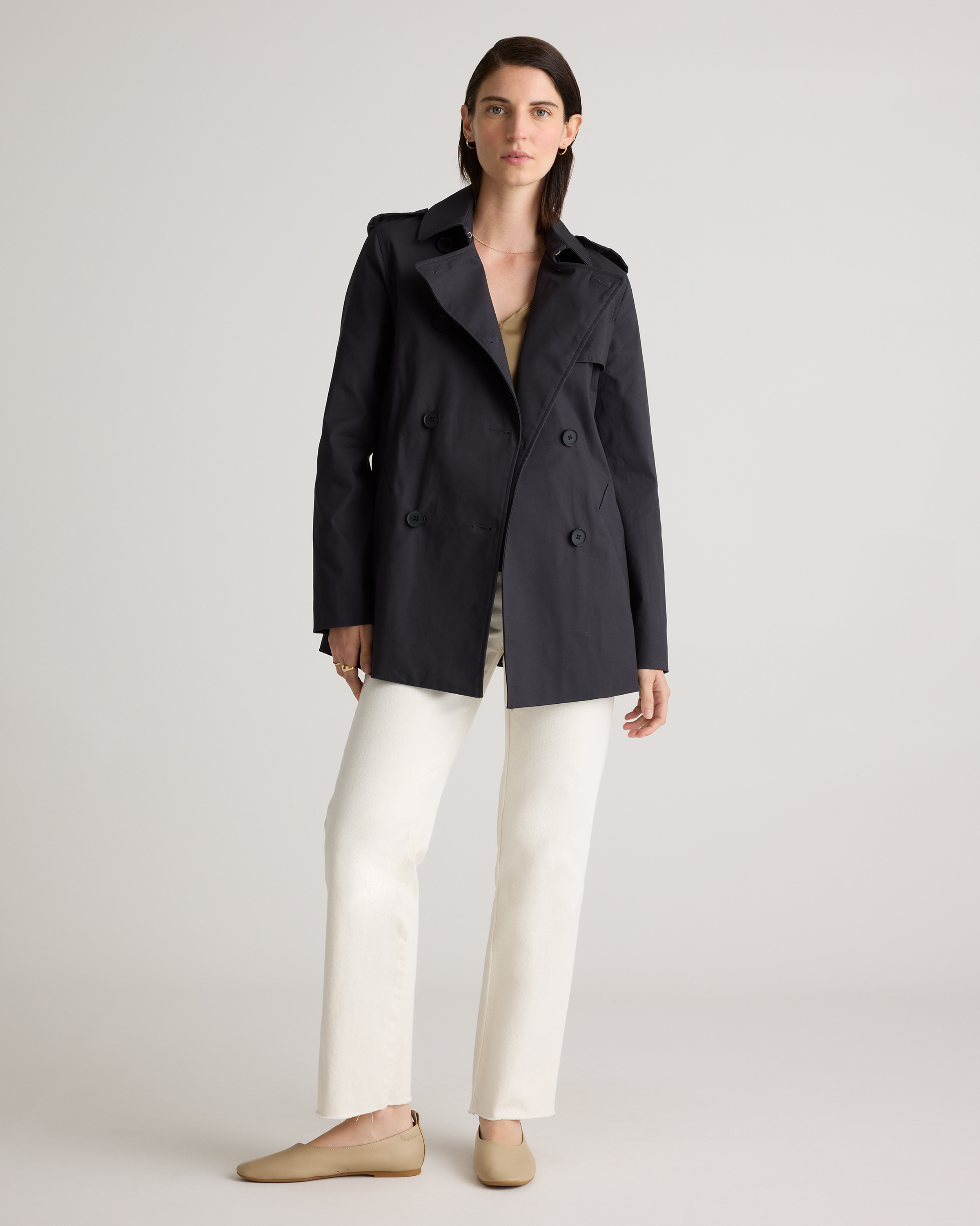 Comfort Stretch Short Trench Coat in Midnight Black