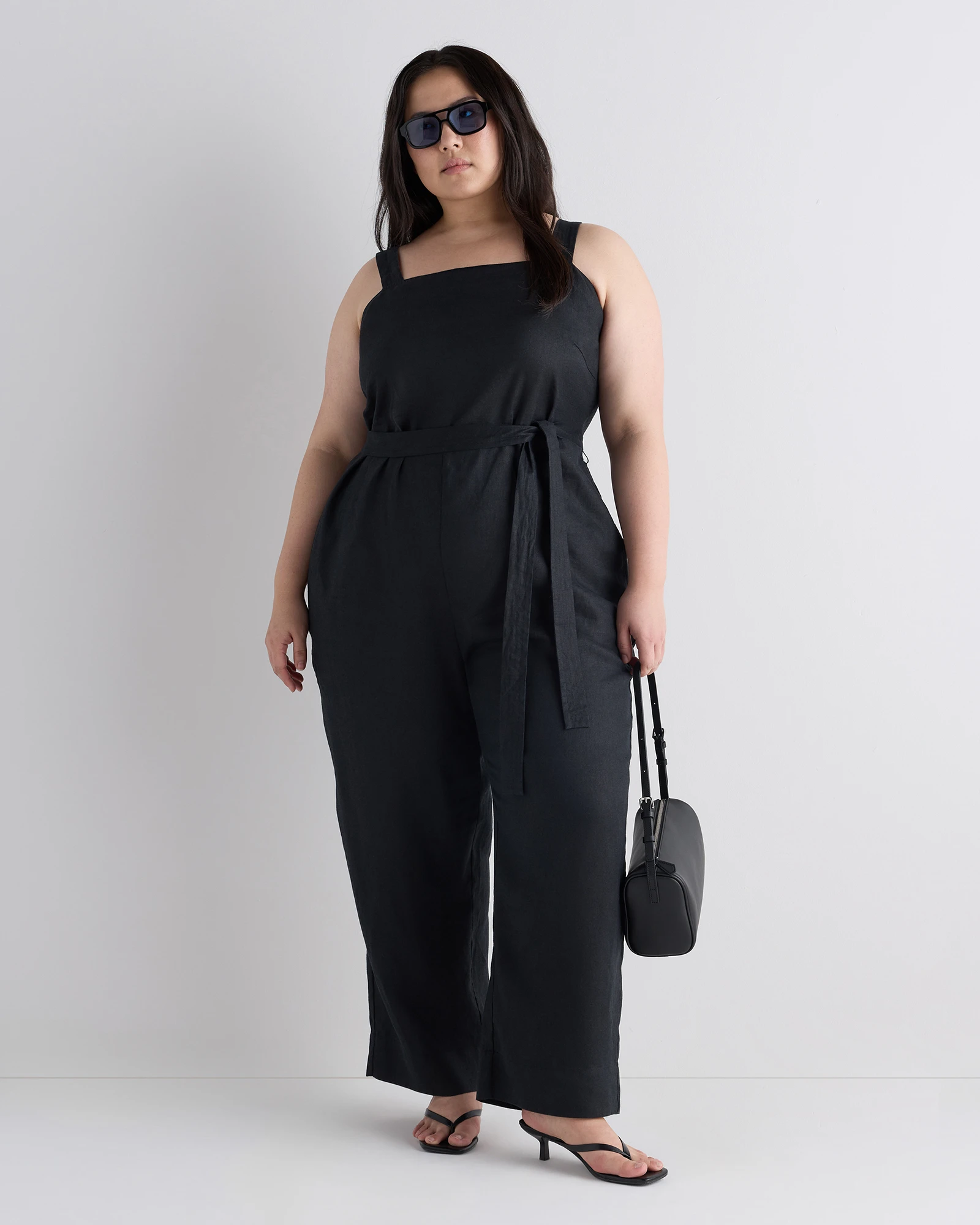 100% European Linen Square Neck Jumpsuit - Plus Size