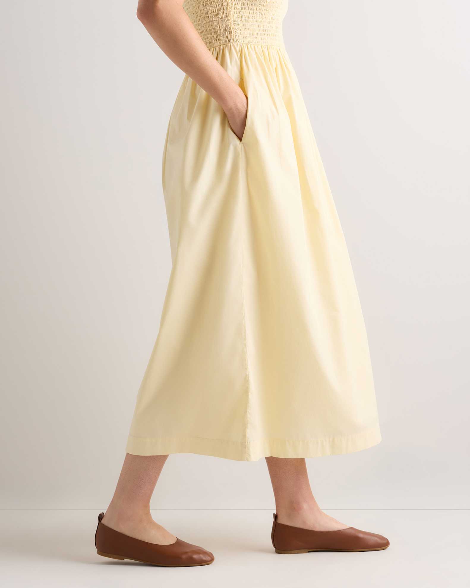 100% Organic Cotton Poplin Boat Neck Maxi Dress in Pale Custard Yellow 100% Organic Cotton Poplin Boat Neck Maxi Dress in Pale Custard Yellow