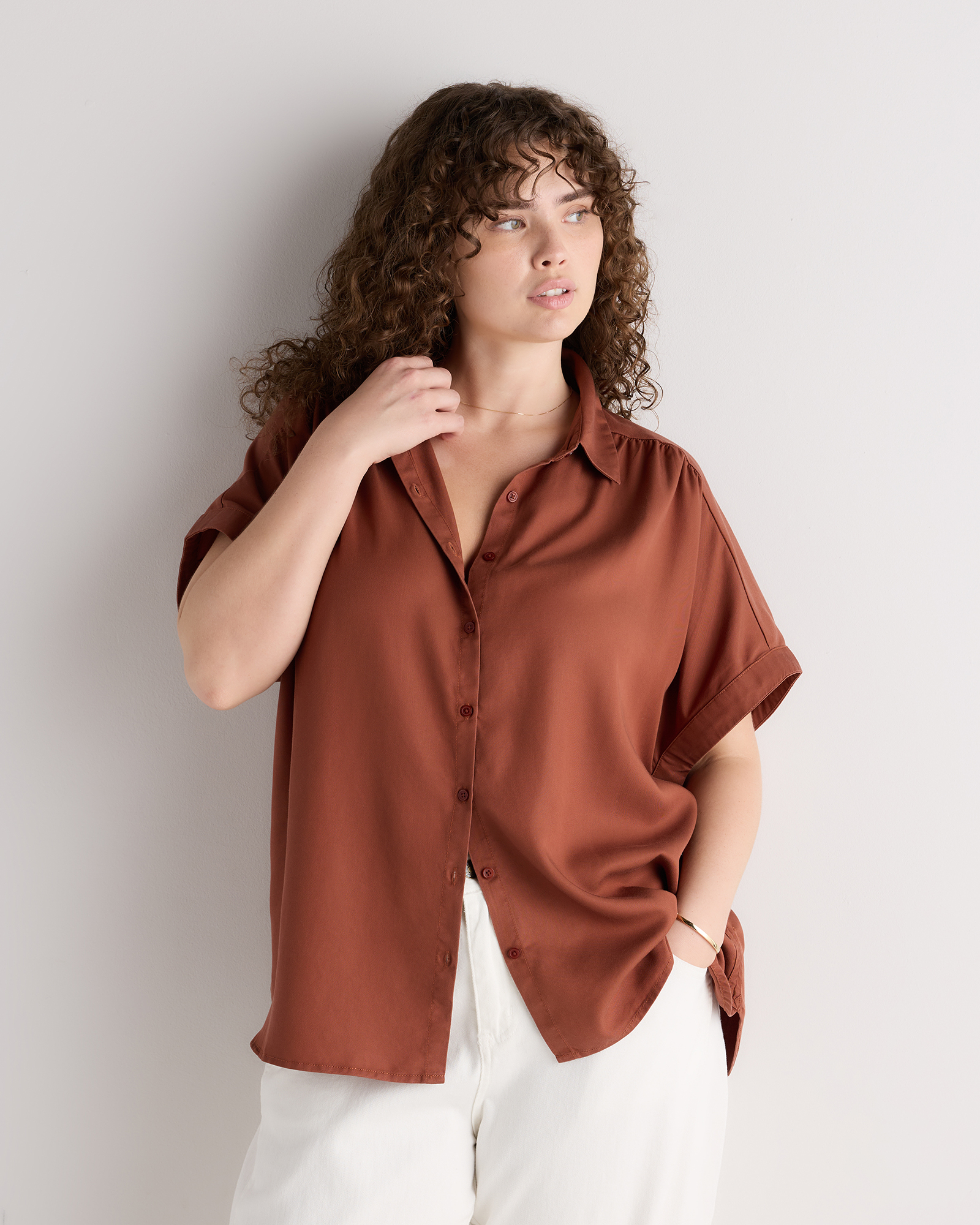Terracotta Vintage Wash Tencel Camp Shirt