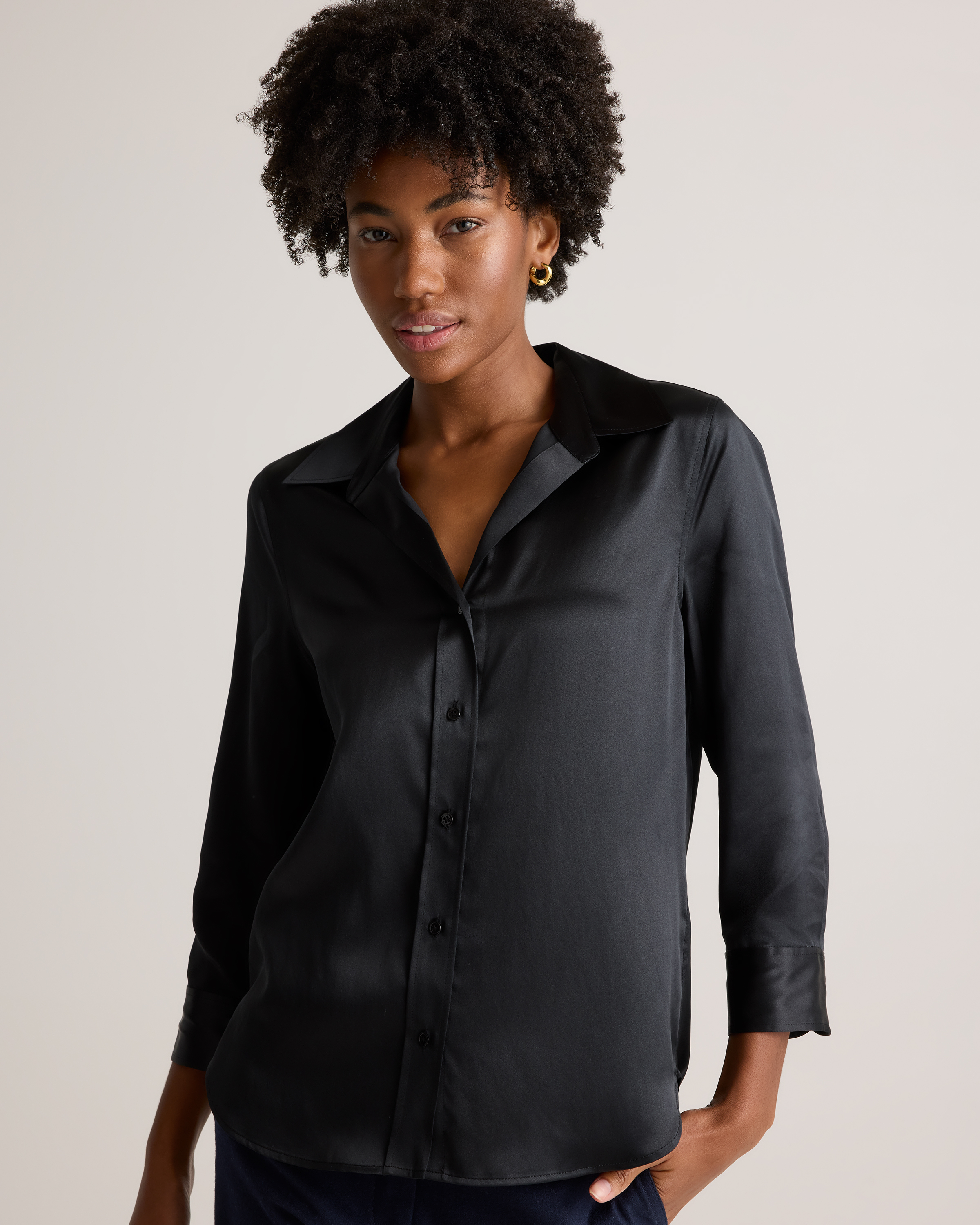 womens long sleeve black dress shirt Segal Women's Black Long Sleeve Dress Shirt