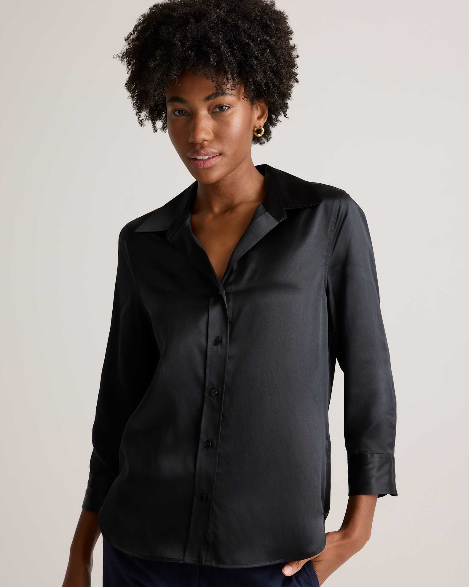 womens long sleeve black dress shirt Segal Women's Black Long Sleeve Dress Shirt