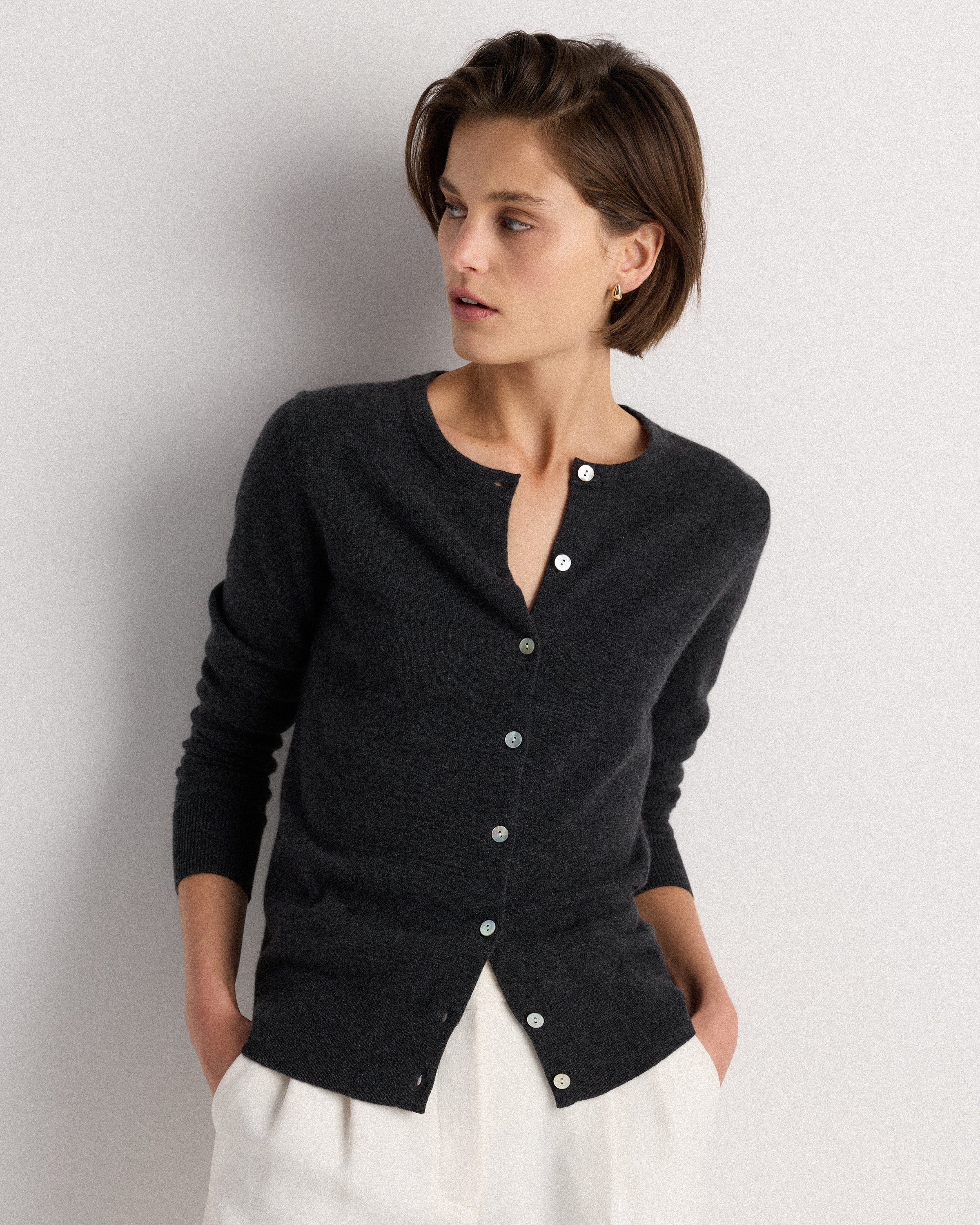 Mongolian Cashmere Cardigan Sweater in Heather Charcoal