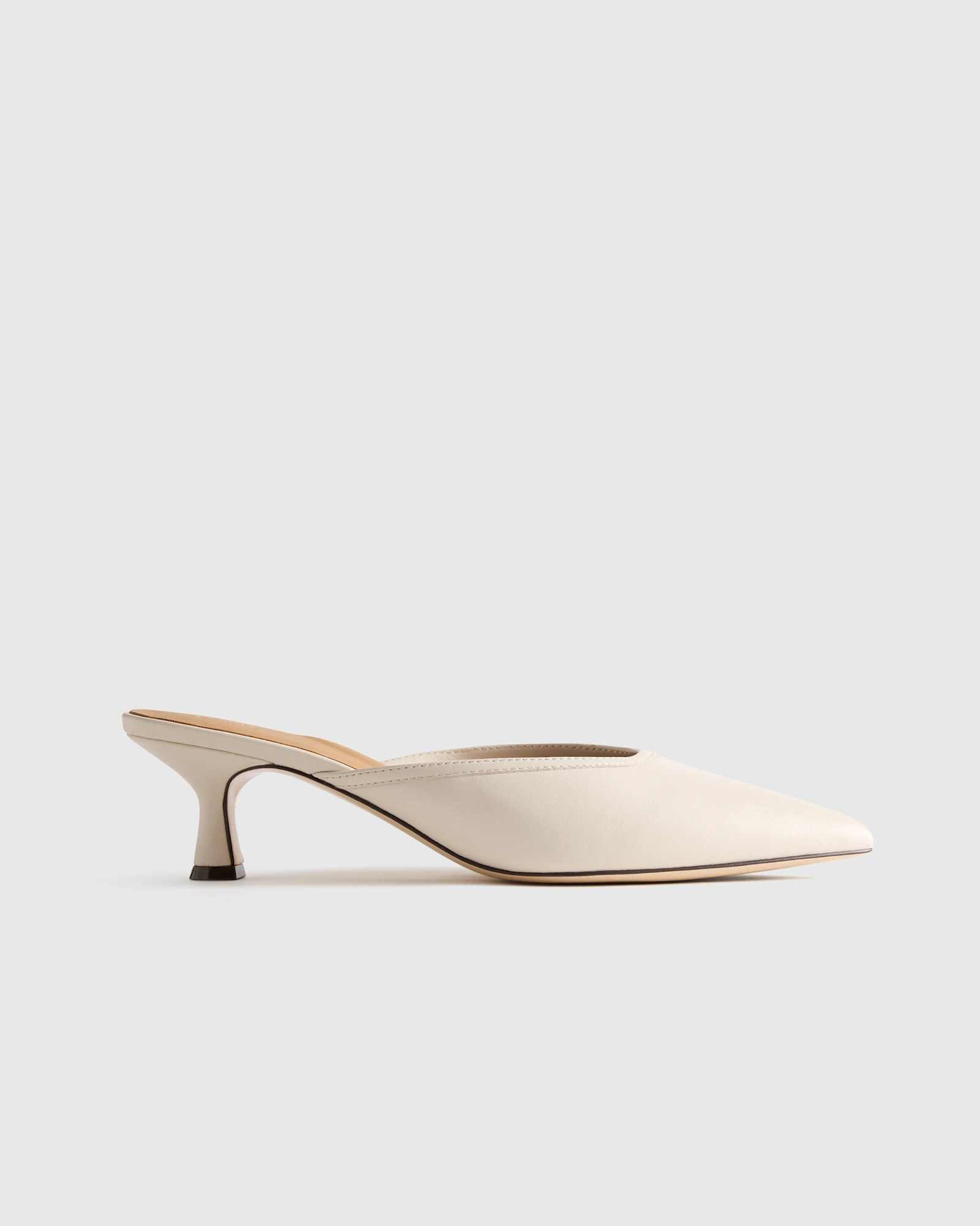 Italian Leather 55mm Kitten Heel Mule in Bone