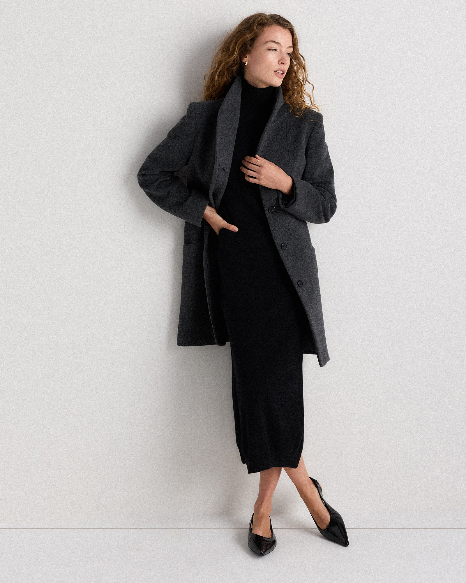 Wool Cashmere Cocoon Coat in Heather Charcoal