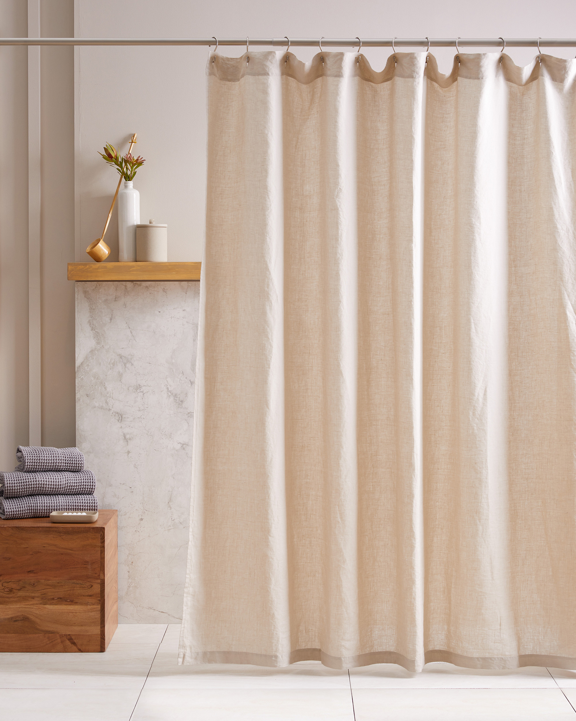 European Linen Shower Curtain - Beige