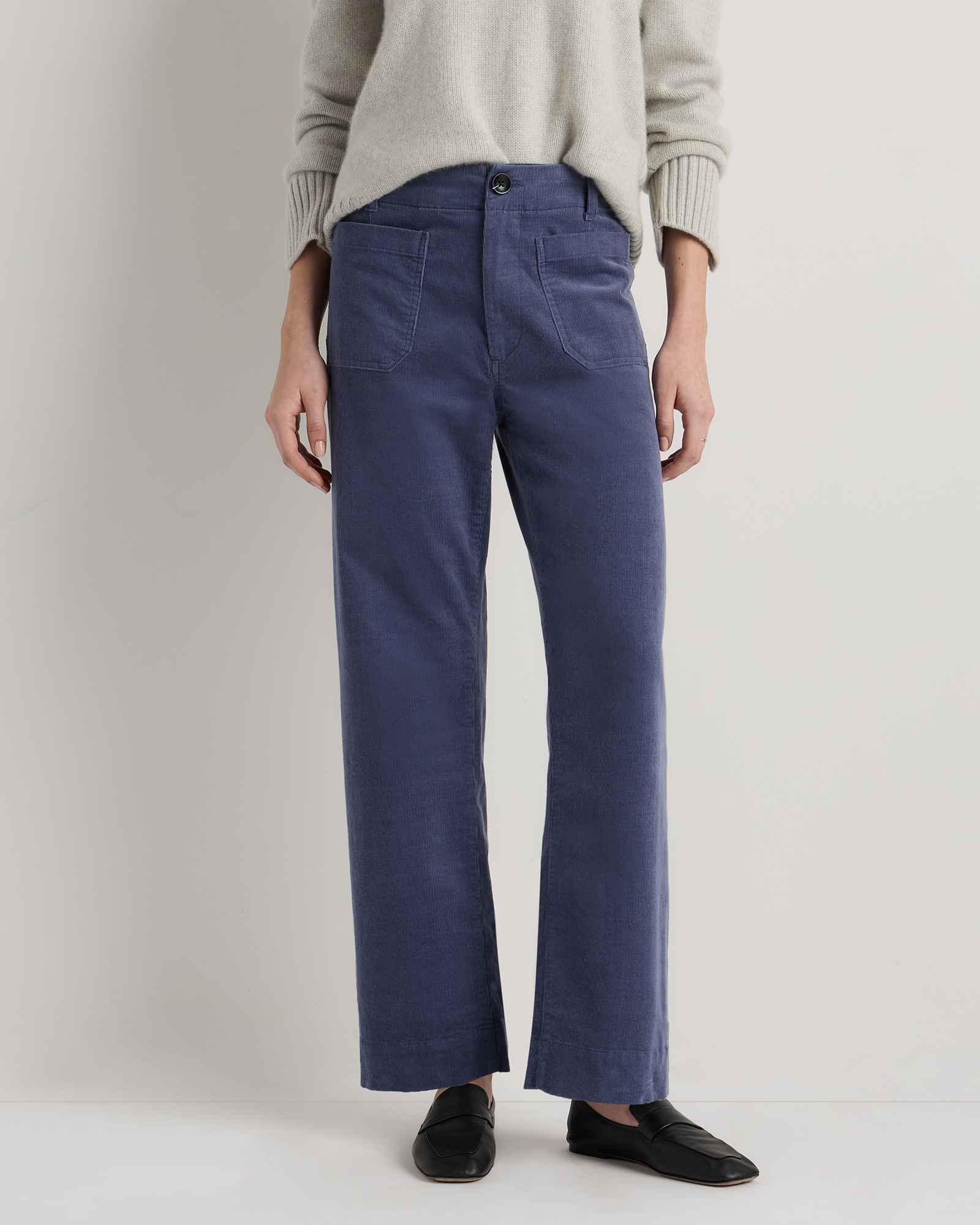 Storm Blue Organic Stretch Corduroy Cropped Wide Leg Pants