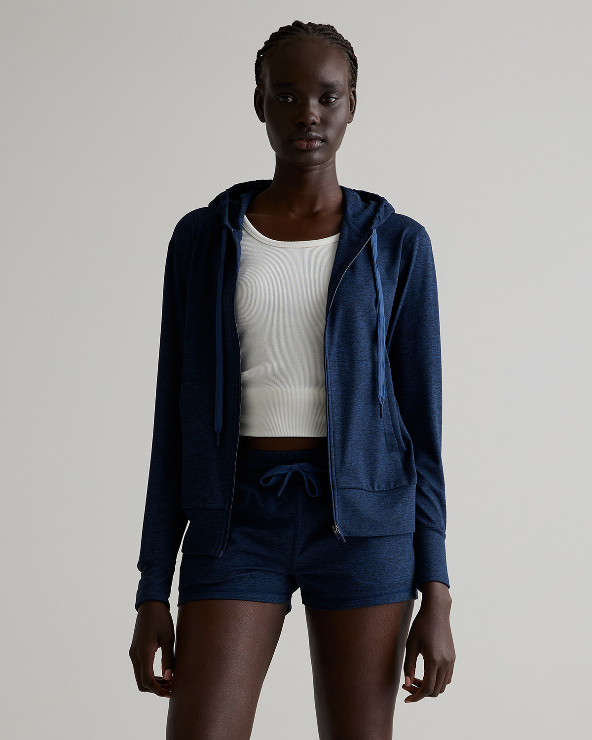 Heather Navy Flowknit Full Zip Hoodie