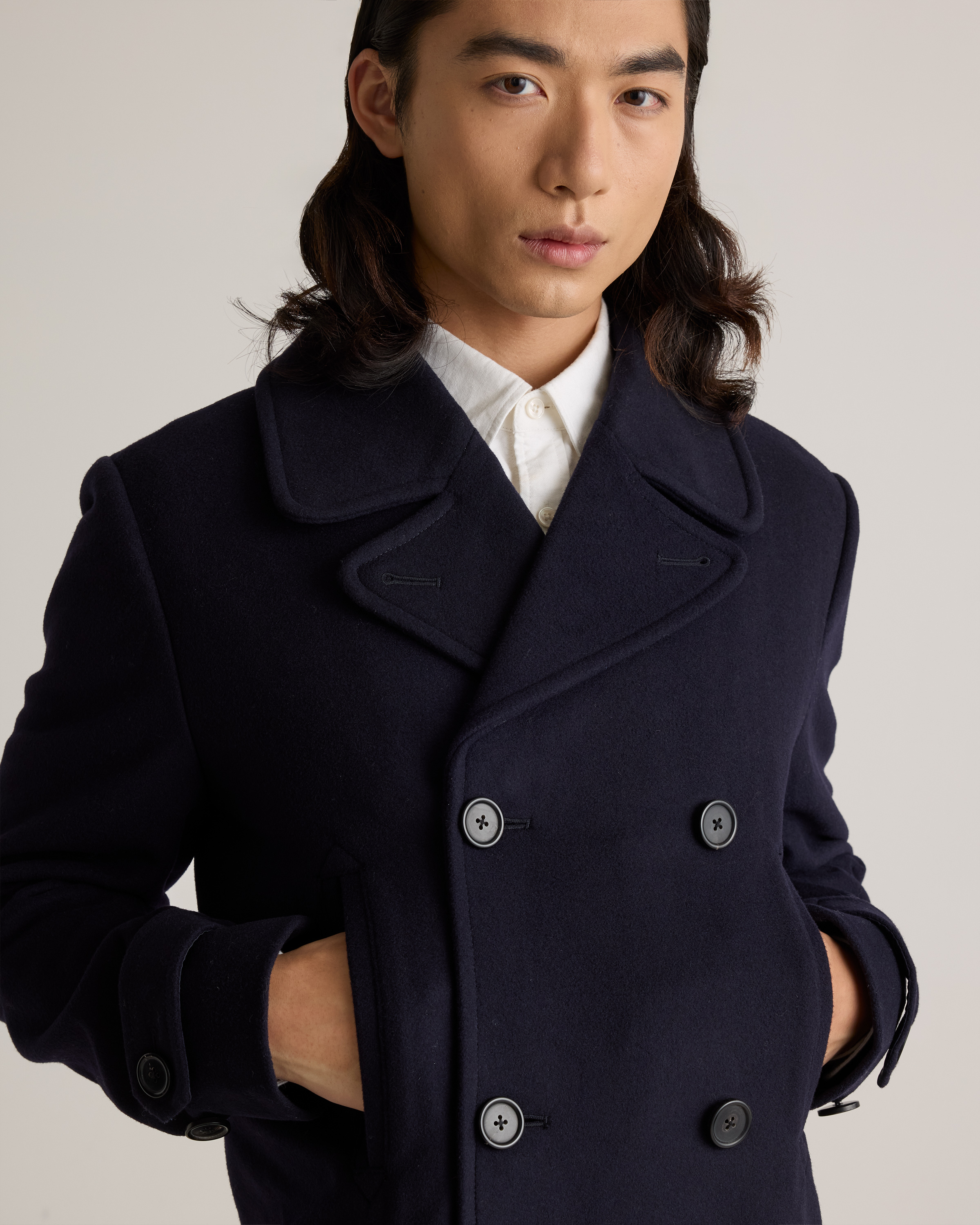Italian Wool Double-Breasted Officer Topcoat