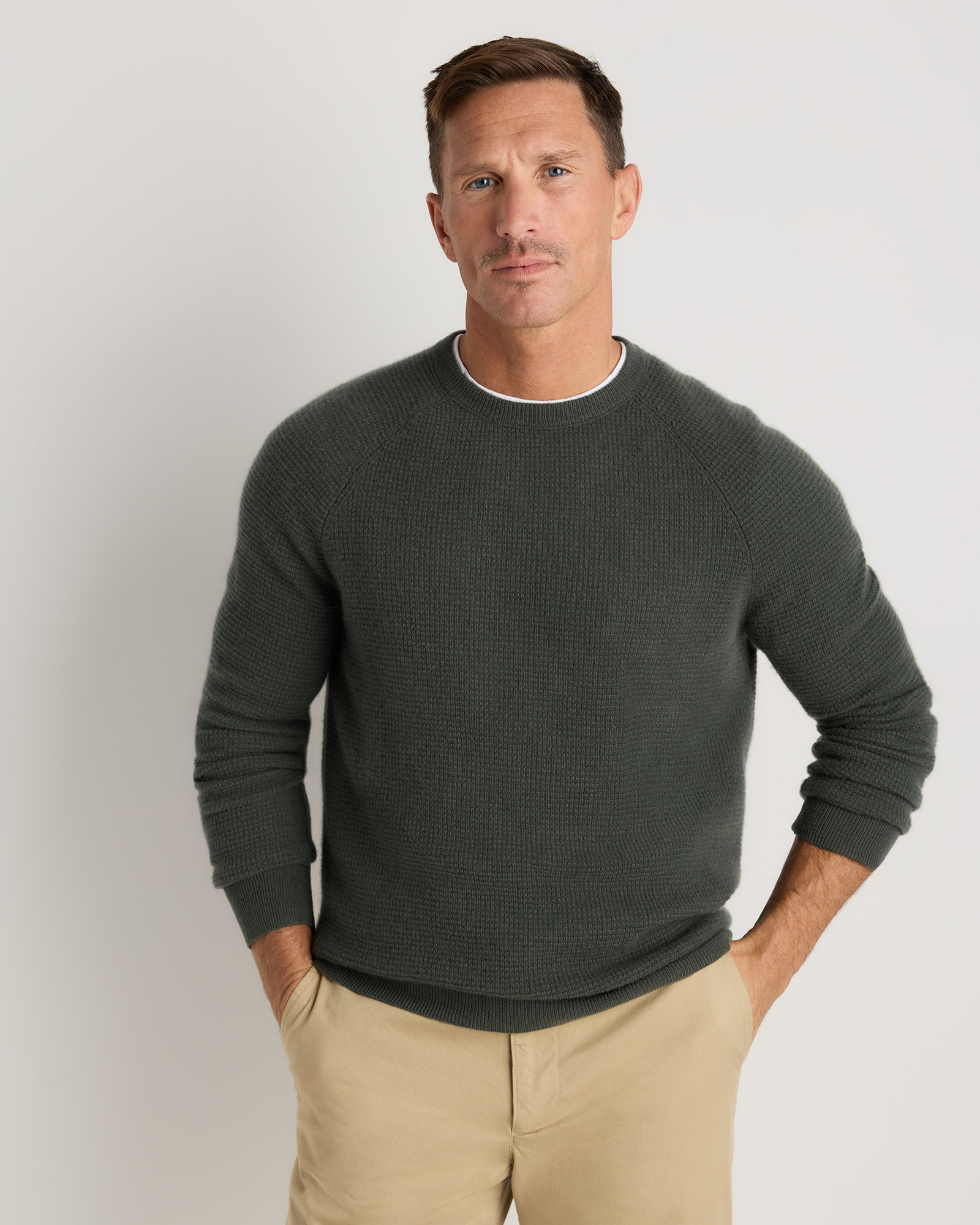 Quince Men's Mongolian Cashmere Waffle Sweatshirt In Green