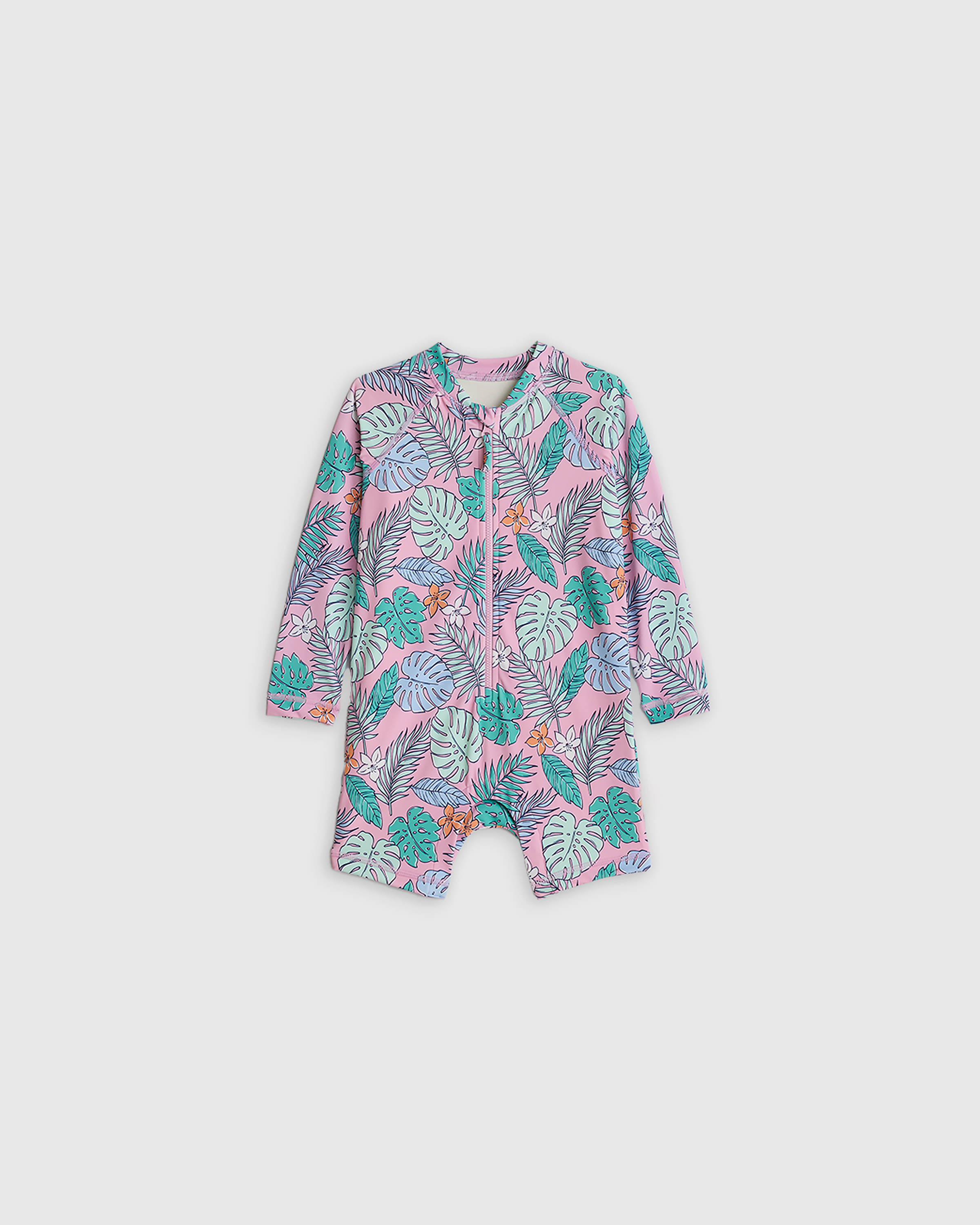 Quince Long Sleeve Zip-up Rash Guard One-piece In Palms
