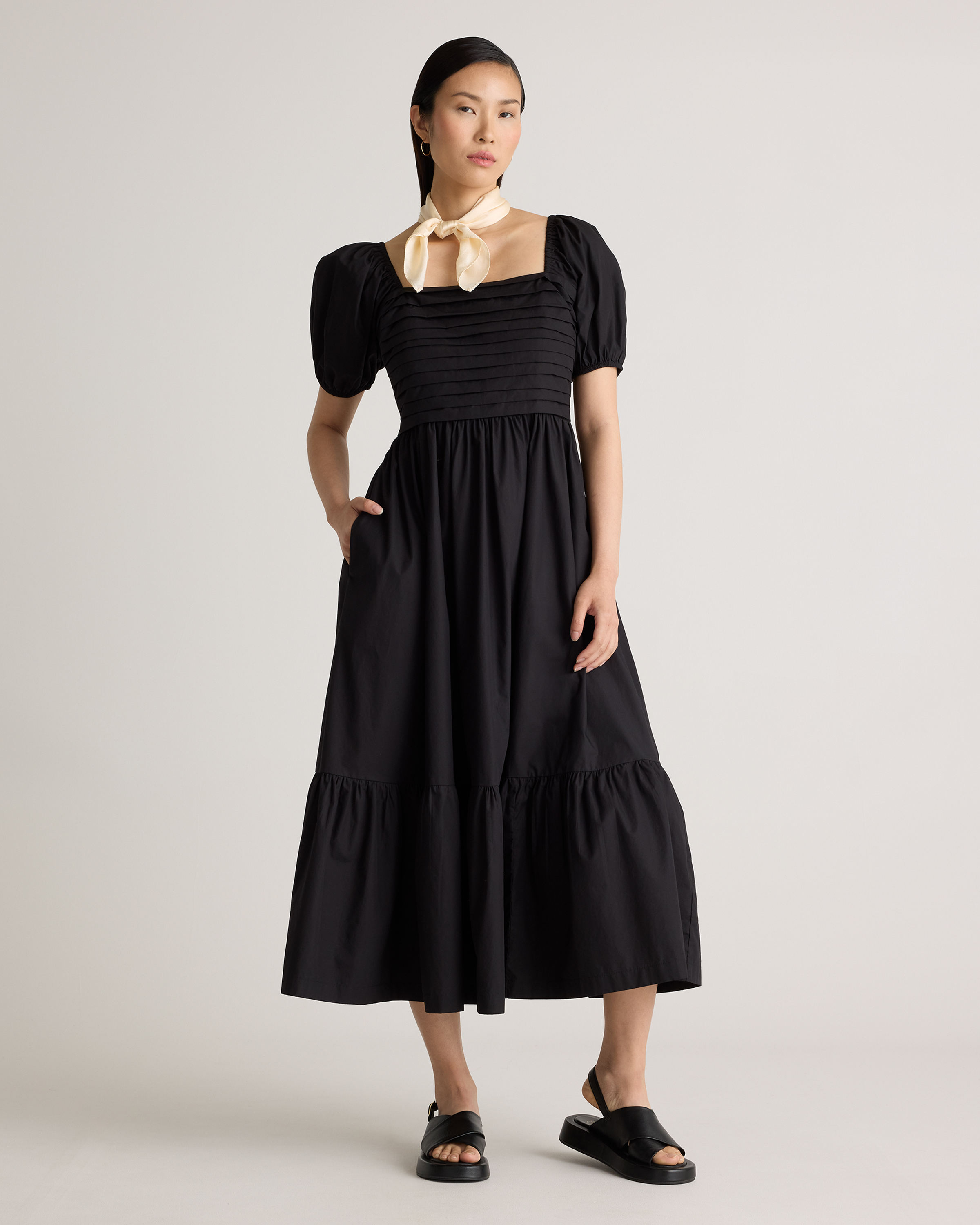 ruched midi dress black Women's Dresses Roma U-Neckline Ruched Midi Dress Black XL by Selfie Leslie Clearance