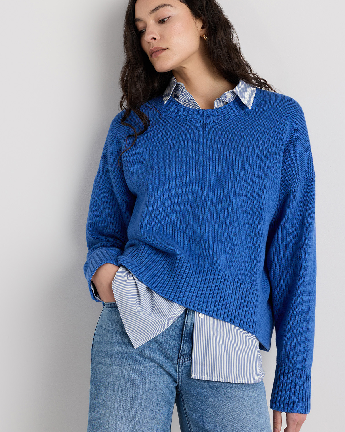 Sapphire Blue 100% Organic Cotton Boyfriend Crew Sweater