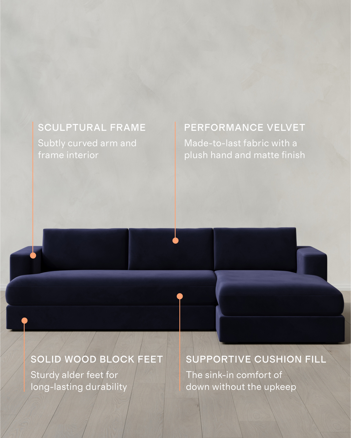 Sierra Performance Velvet Curved Arm Chaise Sectional