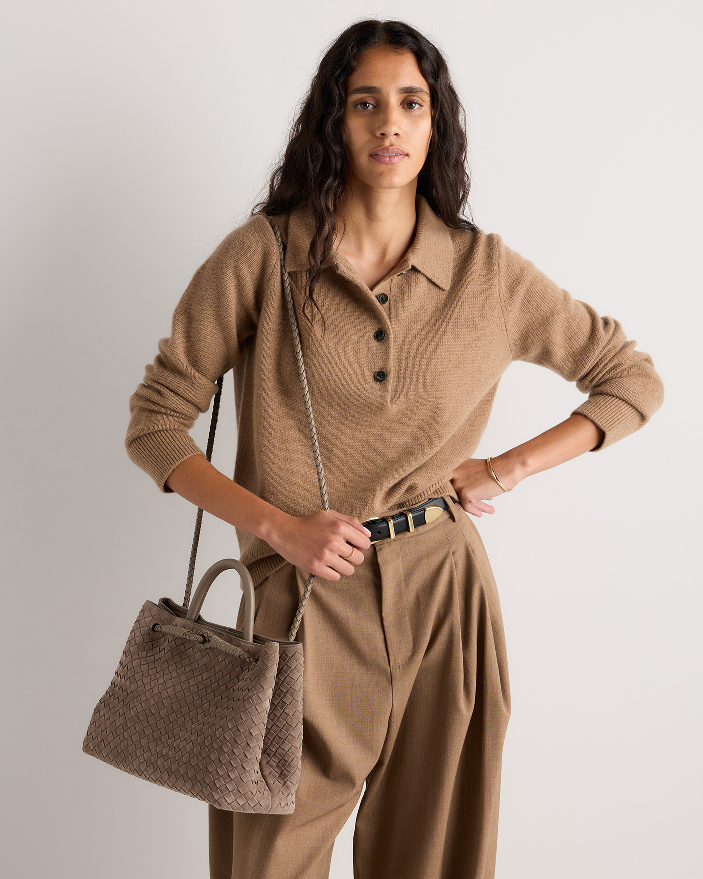 Romy Suede Handwoven Satchel in Pebble