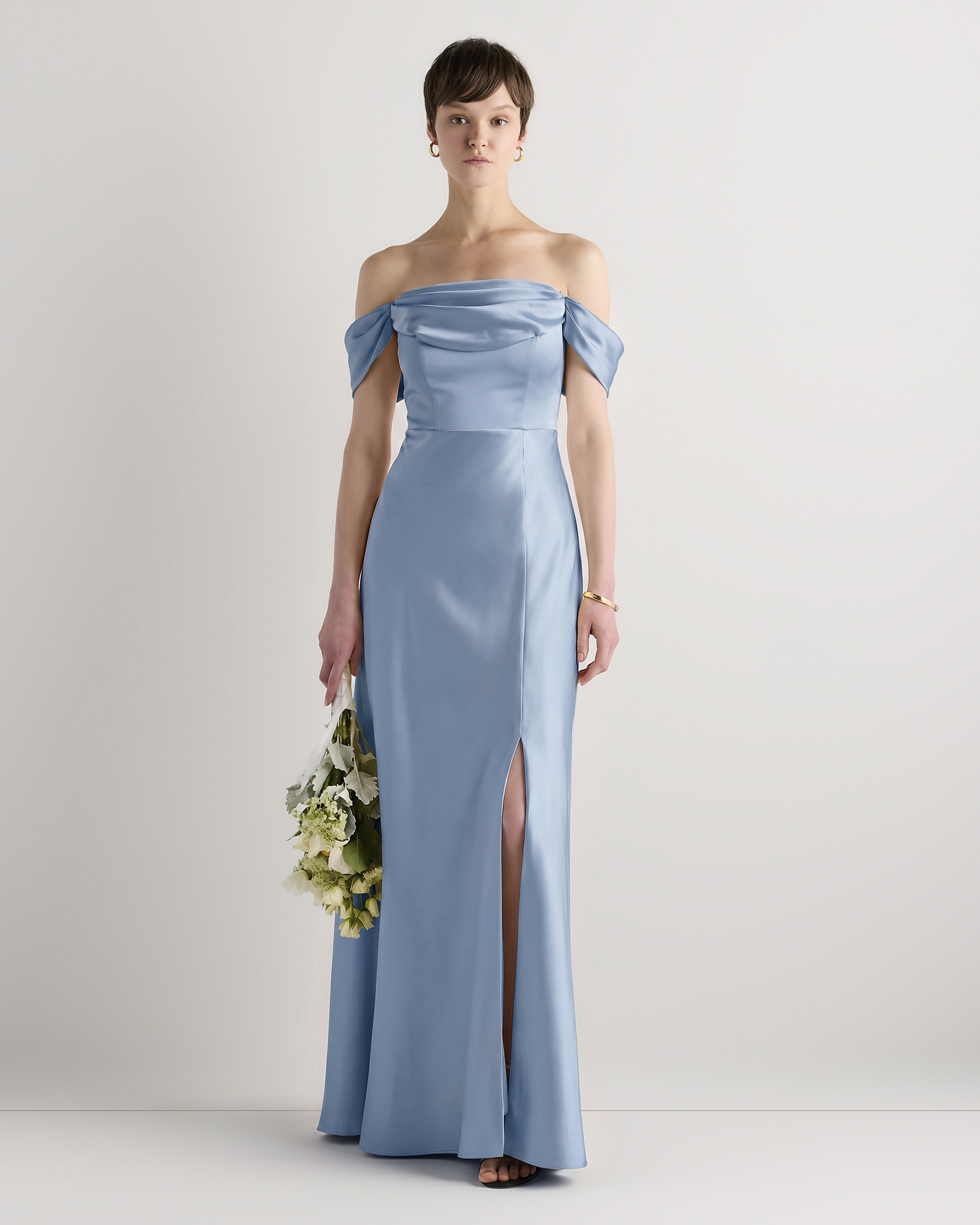 Dusty Steel Blue Aurora Stretch Satin Convertible Dress