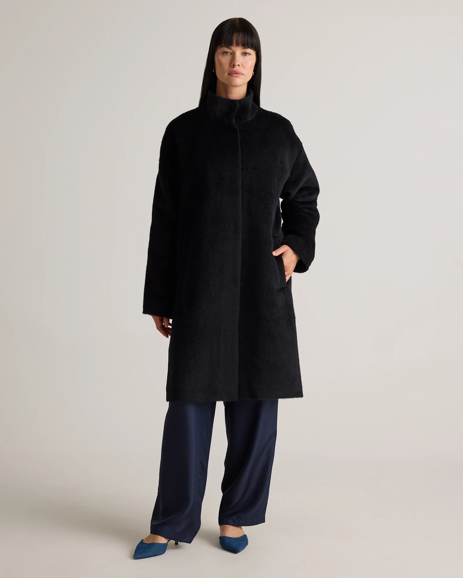 Alpaca-Wool Stand Collar Coat