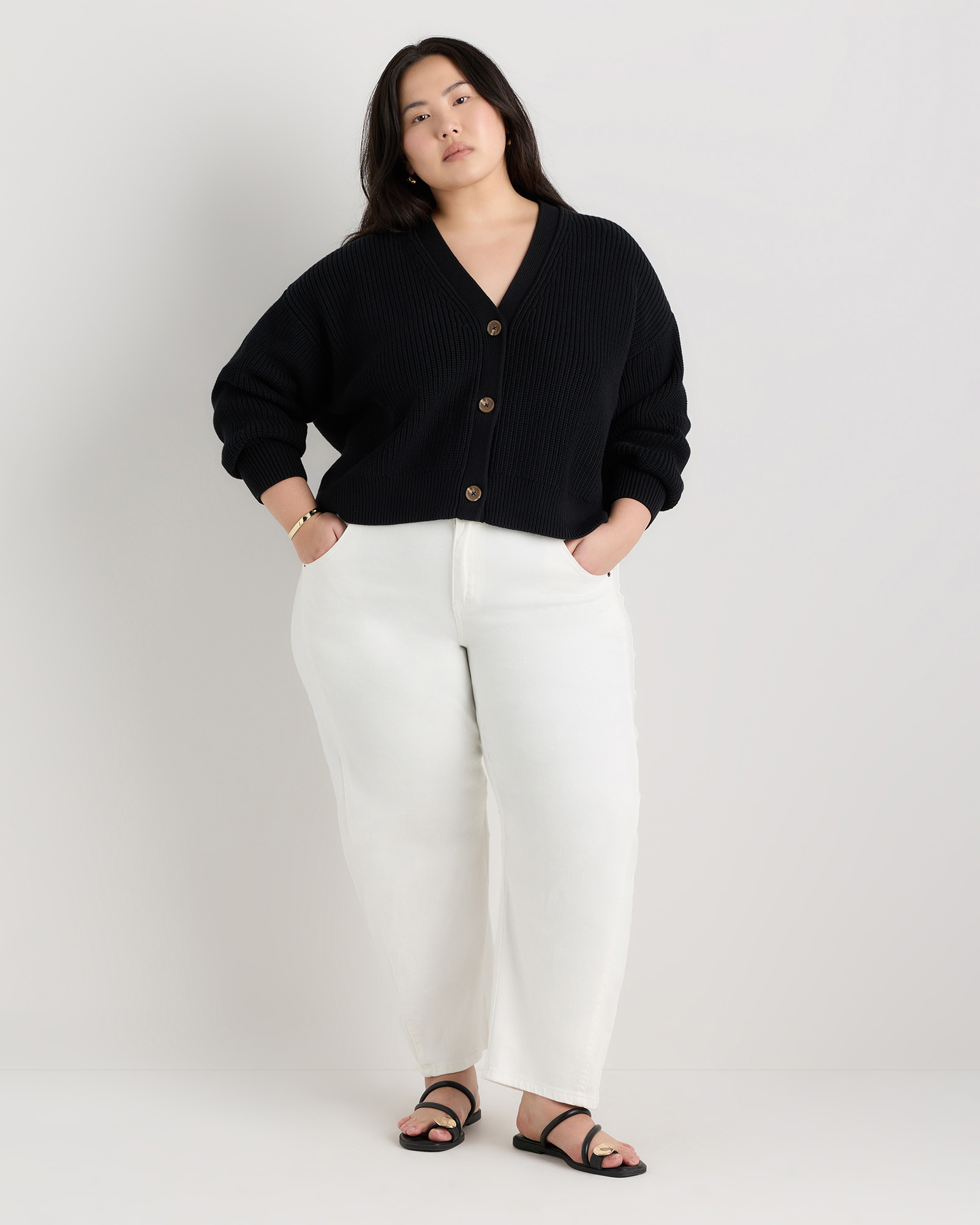100% Organic Cotton Fisherman Boxy Cropped Cardigan - Plus Size