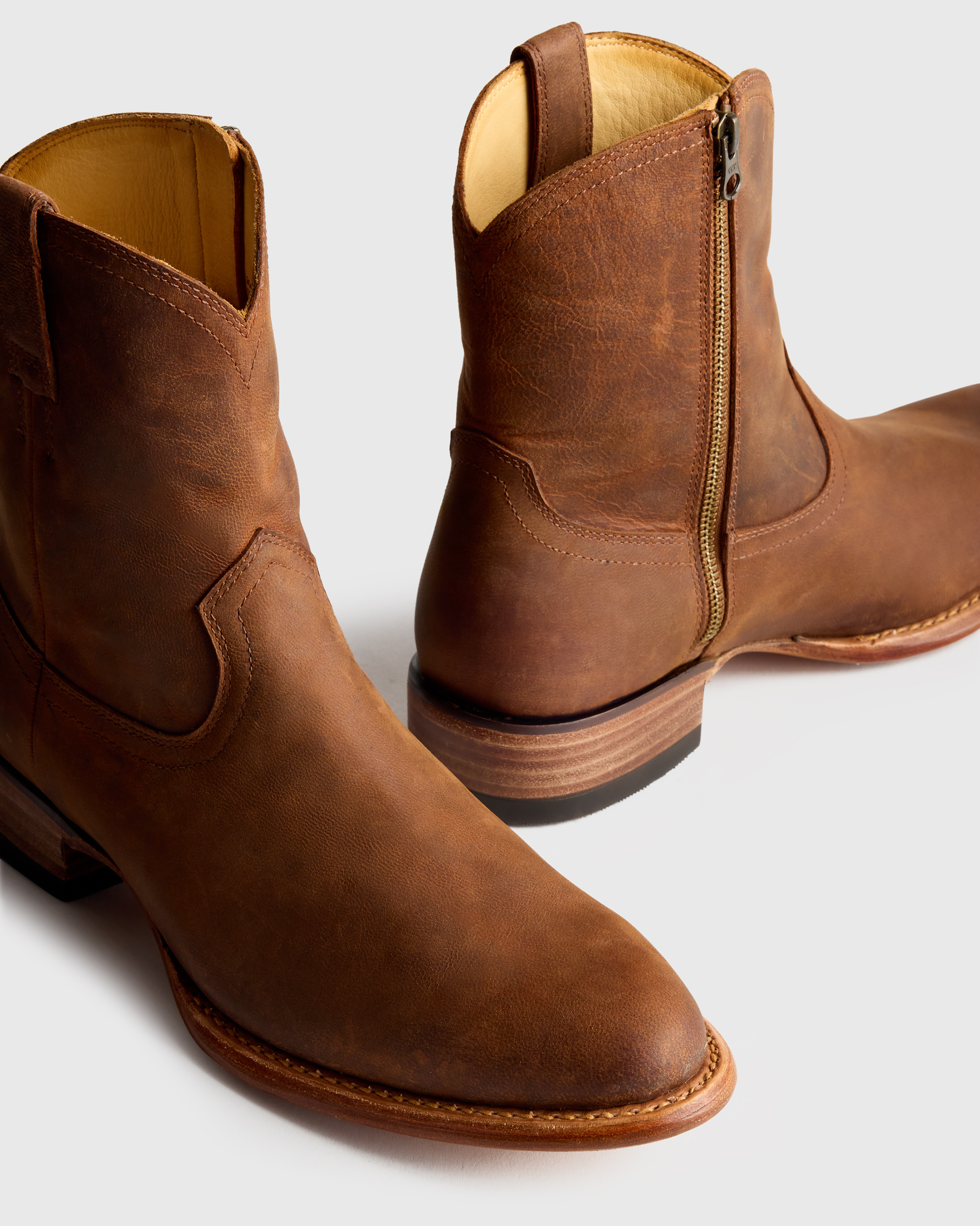 Crafted Leather Western Zip Boot in Whiskey display picture 2