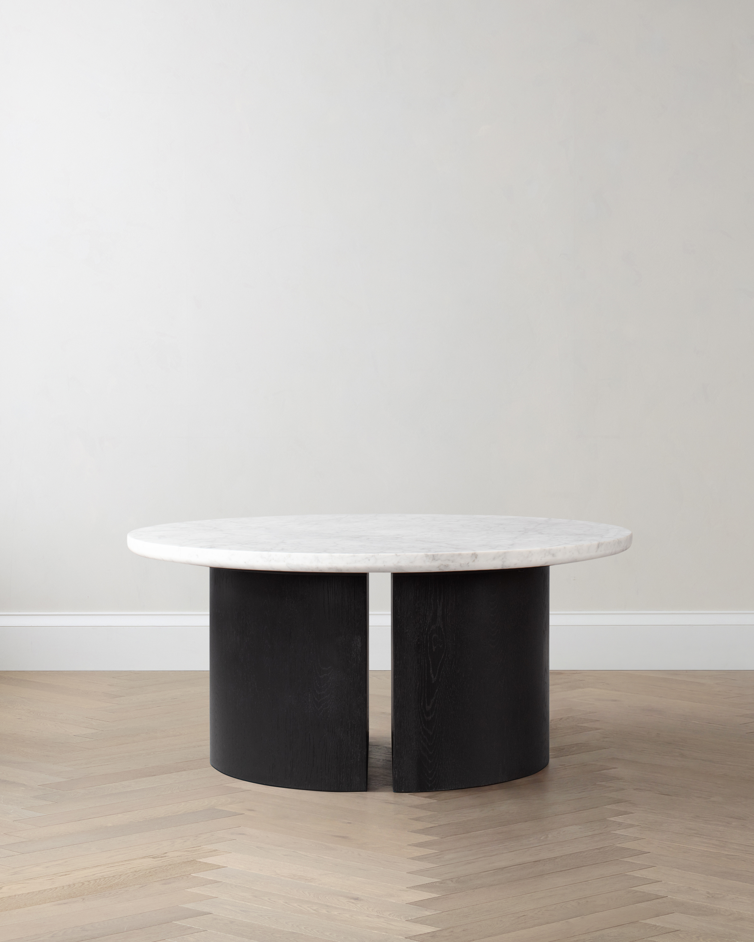 White/Black Marble and Oak Double Pedestal Coffee Table