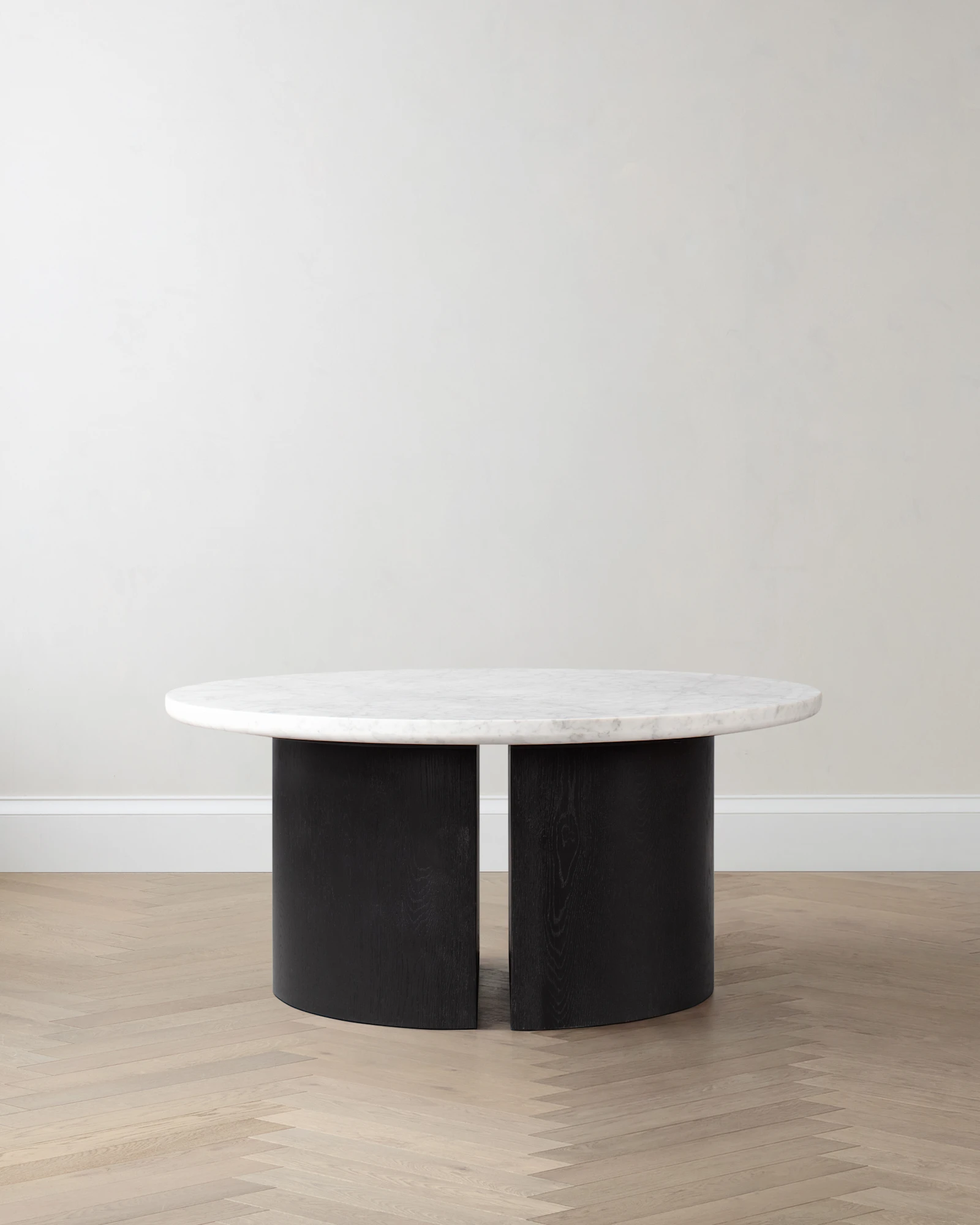 Genuine Marble and Oak Double Pedestal Coffee Table in White/Black