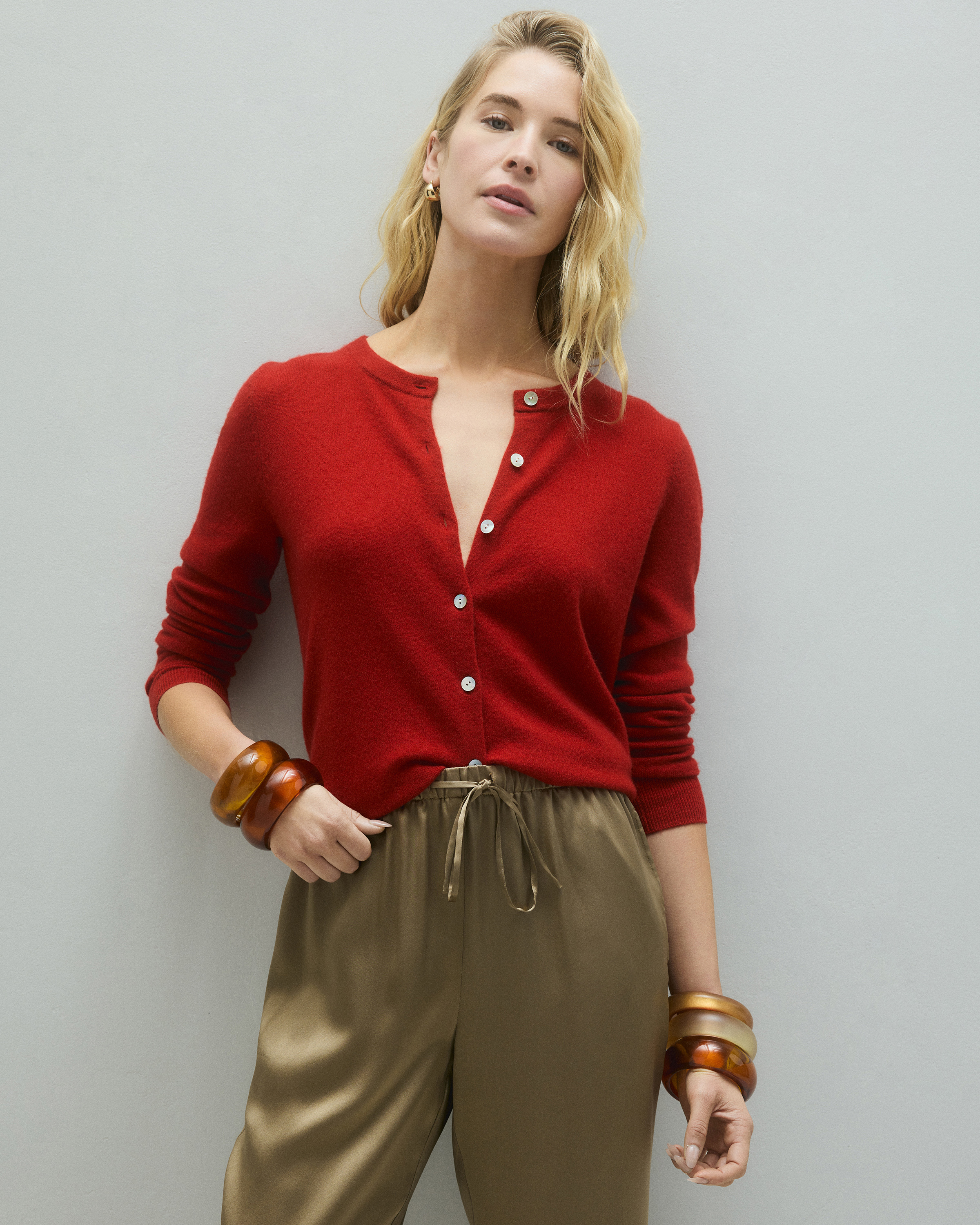 Varsity Red Mongolian Cashmere Cardigan Sweater