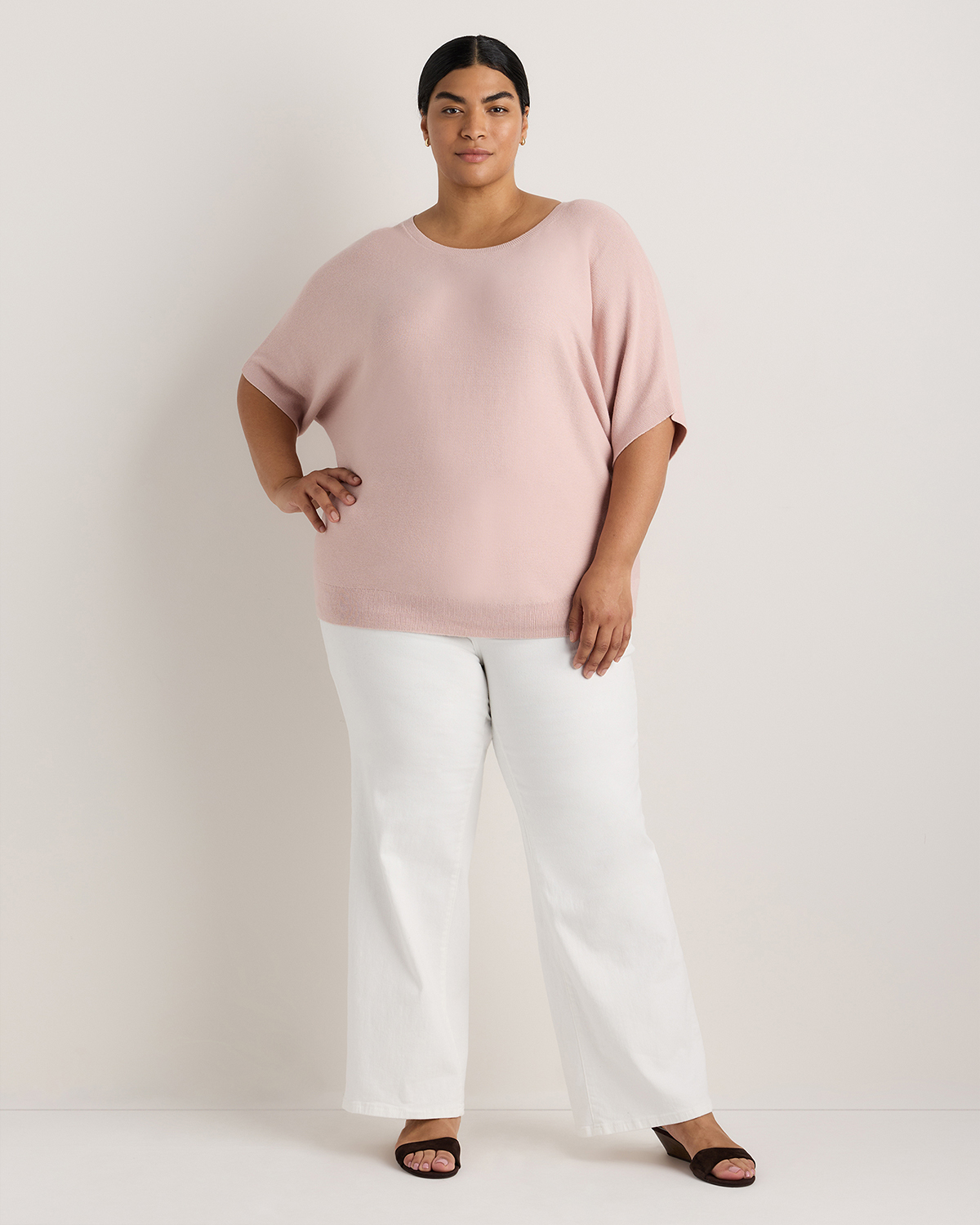 Lightweight Cotton Cashmere Link-Stitch Dolman Sweater - Plus Size