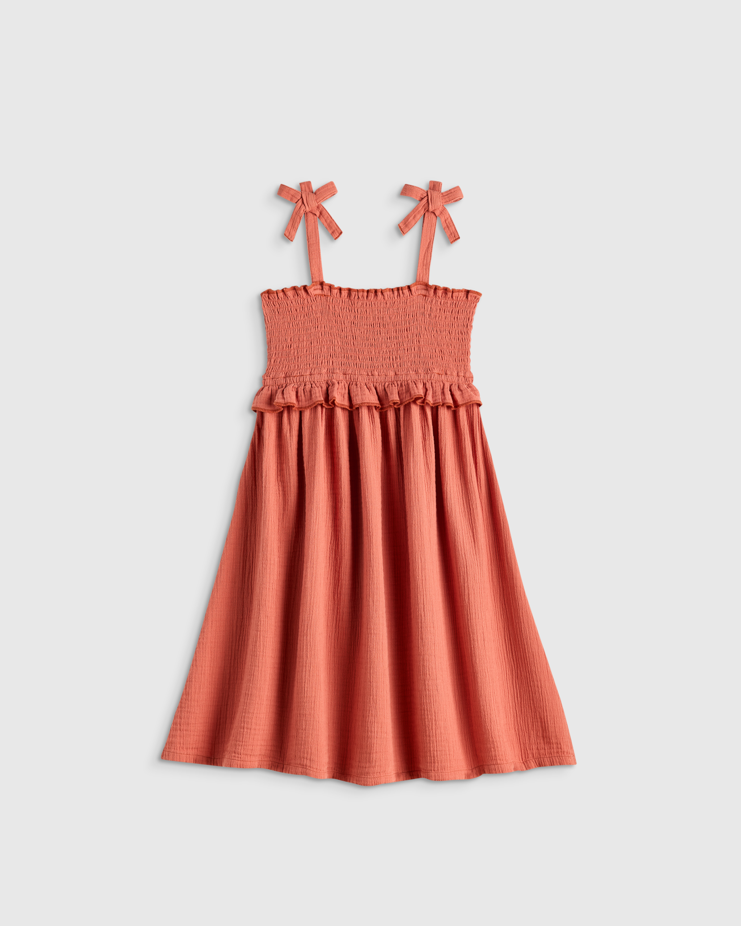 Spiced Orange Girls Sleeveless Smocked Organic Cotton Gauze Dress