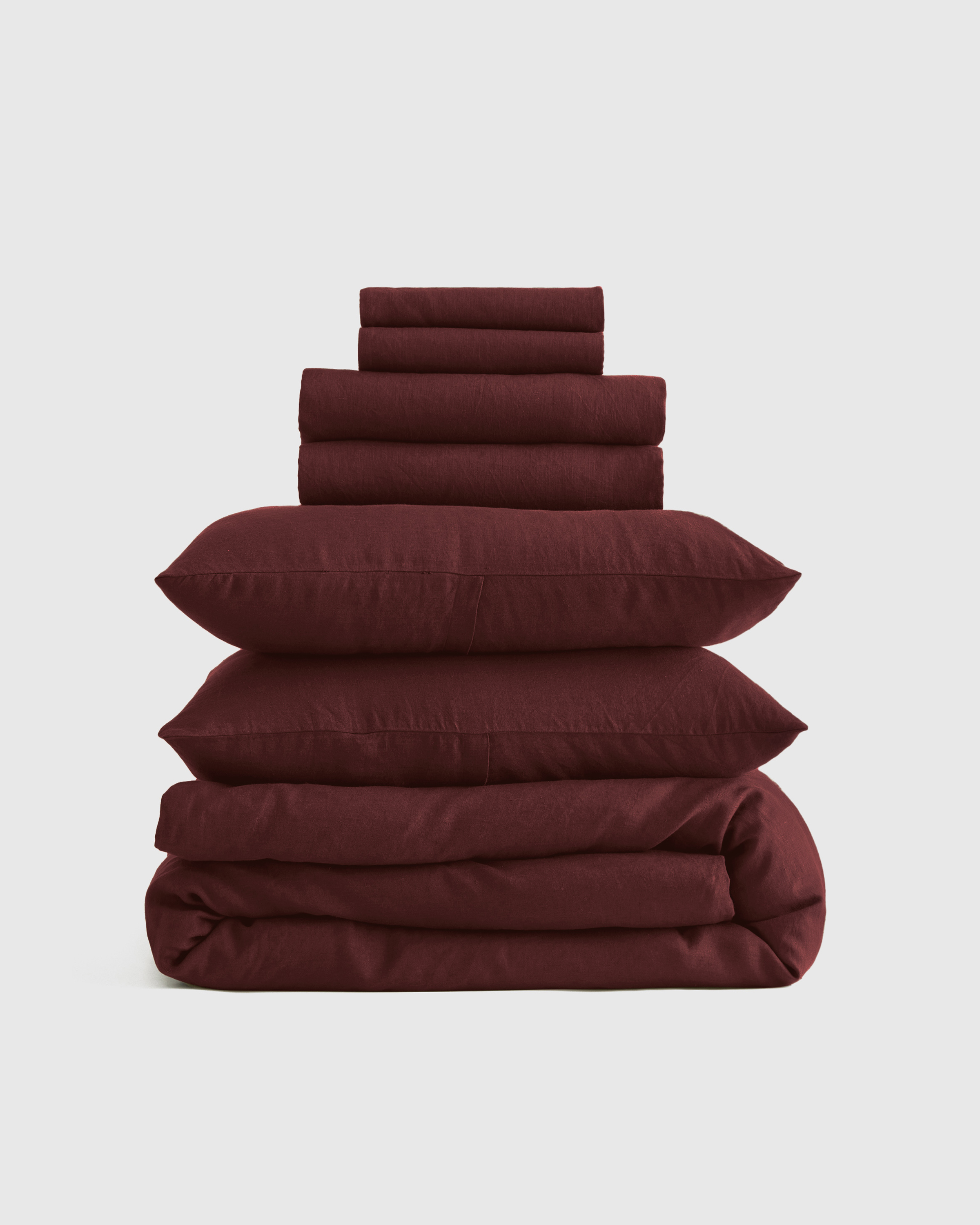 Burgundy European Linen Deluxe Bedding Bundle