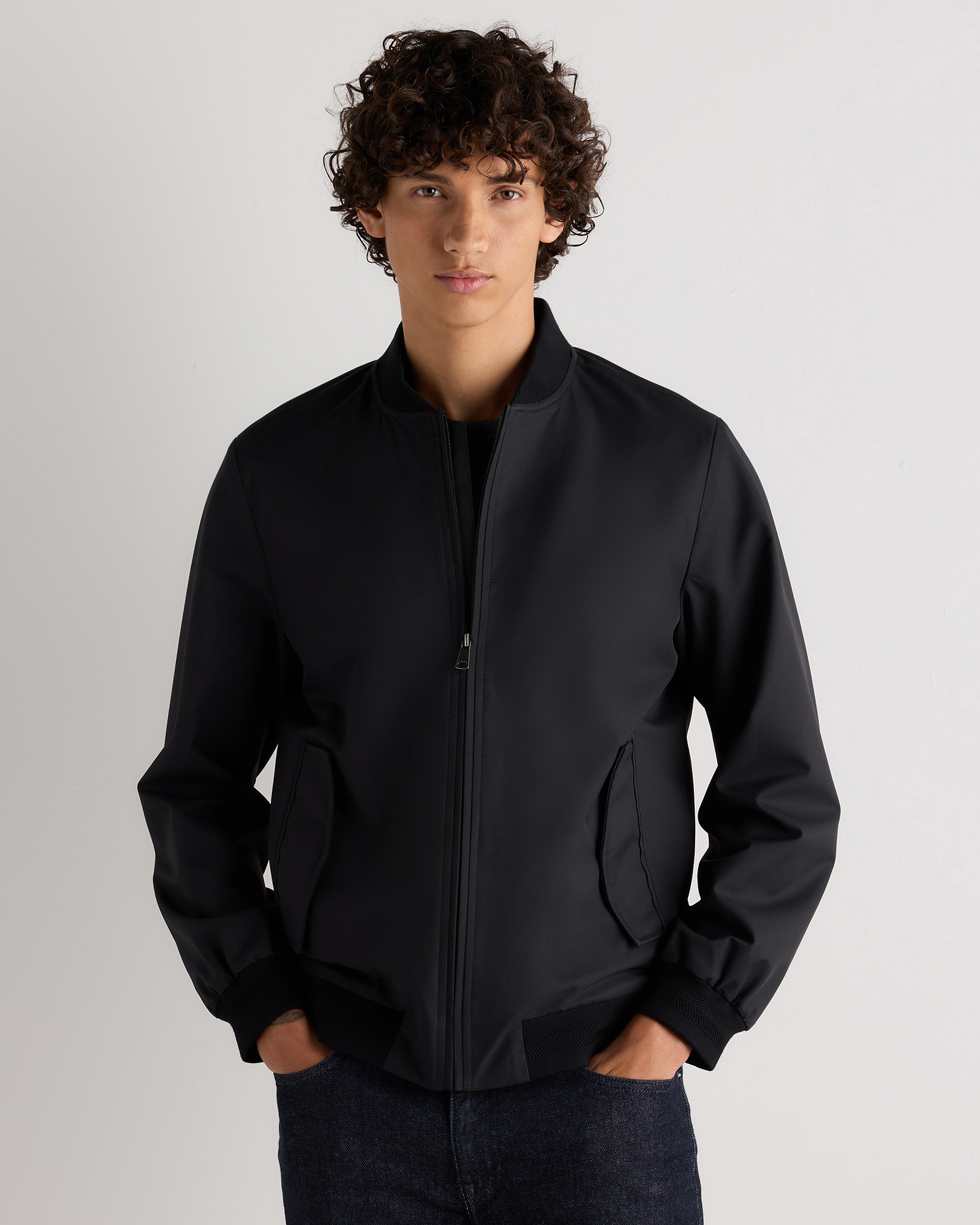 Black Water-Resistant Flex Bomber Jacket