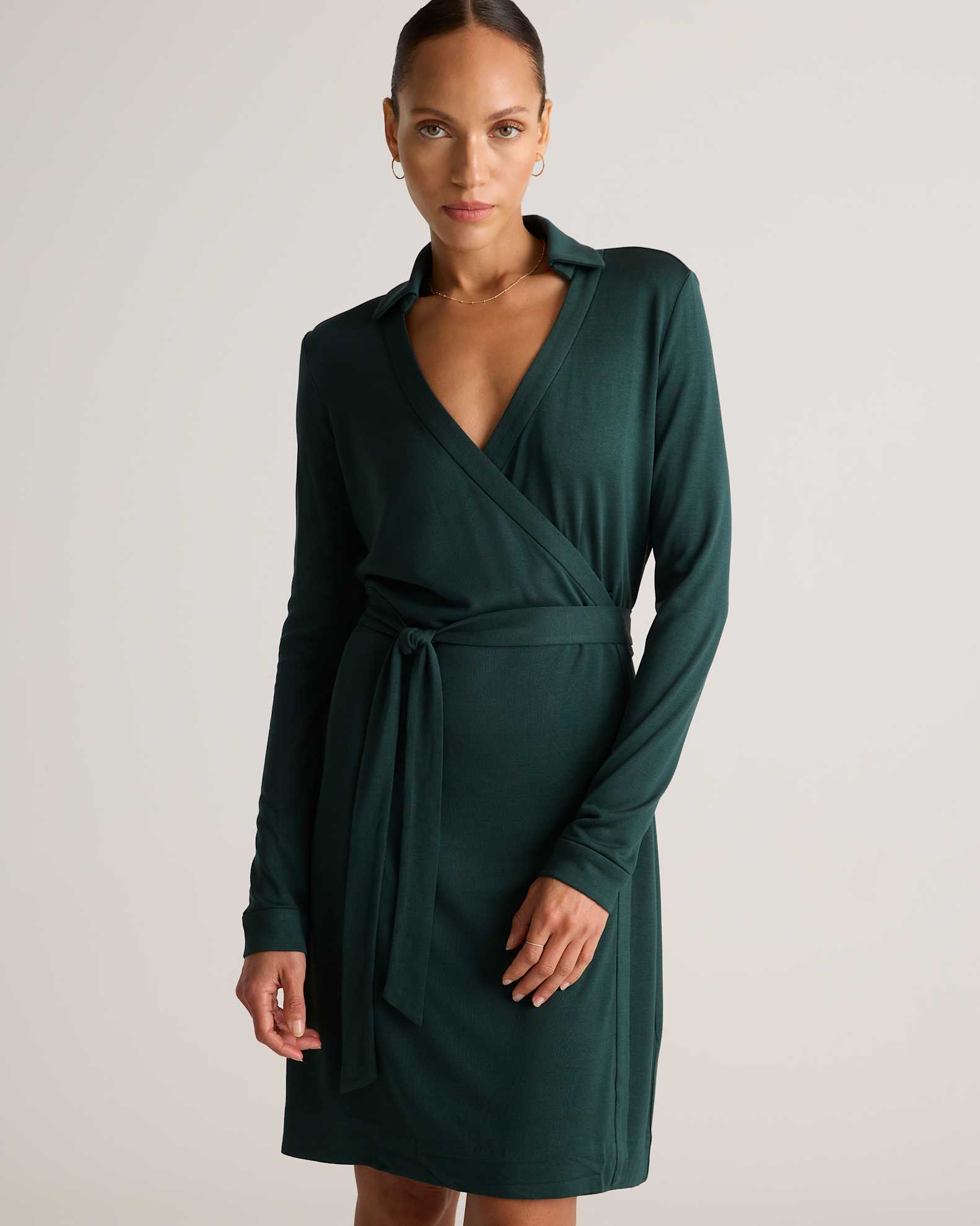 100% Silk Jersey Mini Wrap Dress - Main Image