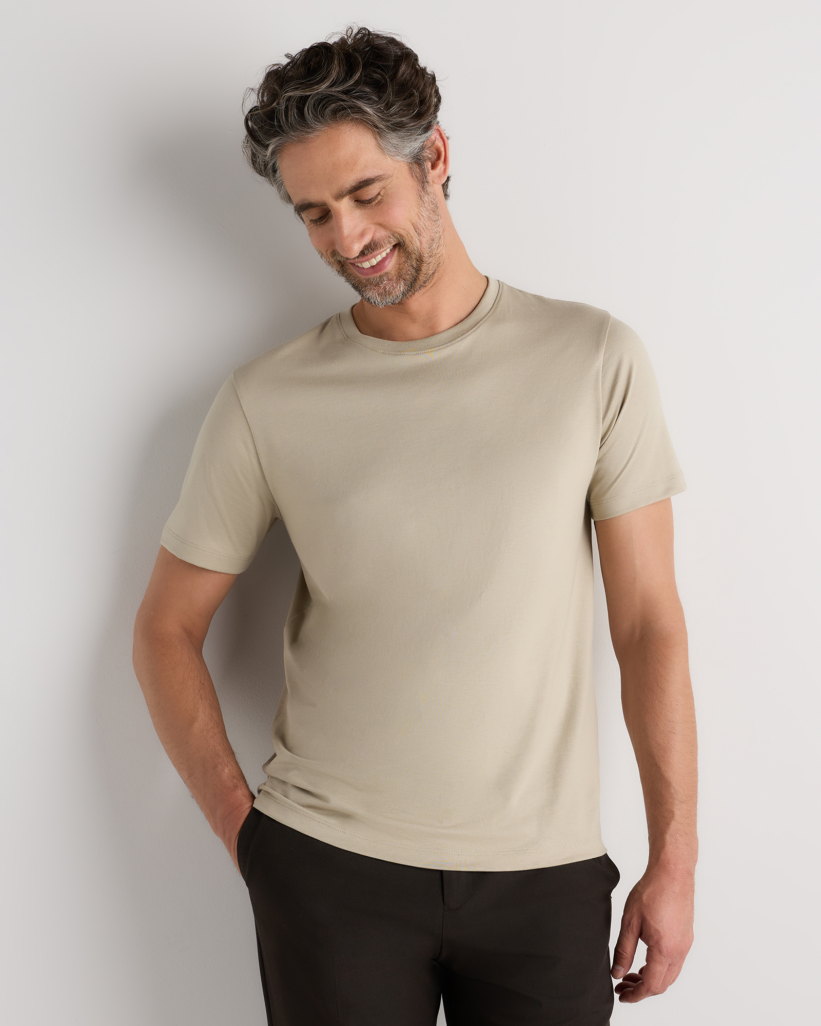 Dusty Khaki 100% Pima Cotton Crewneck T-Shirt