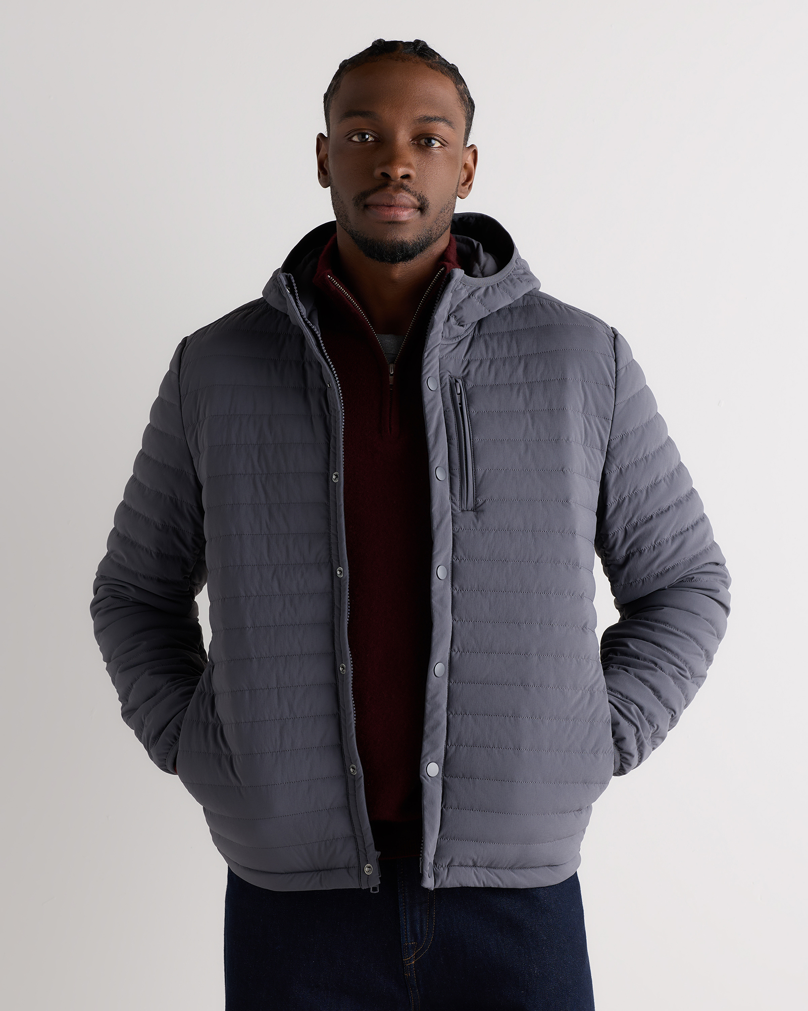 Carbon Grey Responsible Down Hooded Quilted Jacket