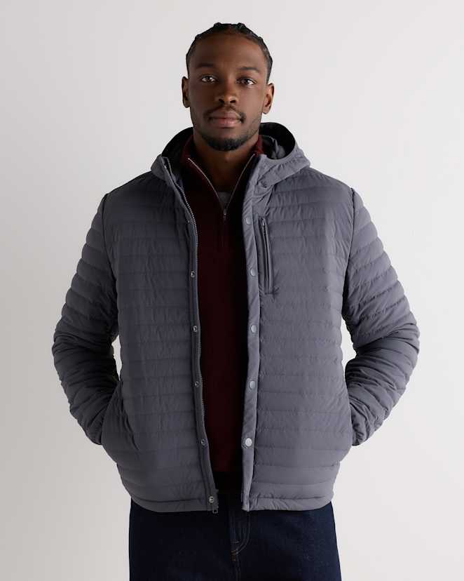 Carbon Grey Responsible Down Hooded Quilted Jacket
