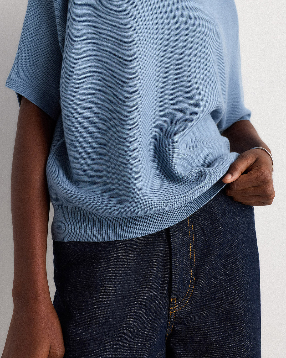 Lightweight Cotton Cashmere Link-Stitch Dolman Sweater in Mountain 
