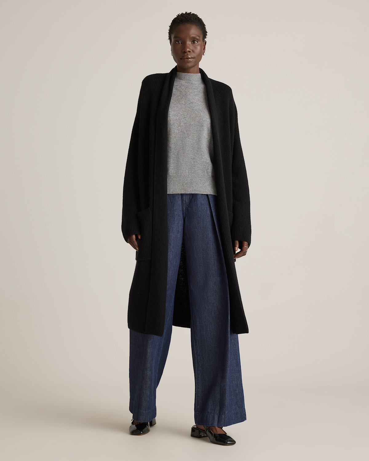 Quince Australian Merino Wool Duster Cardigan in Black