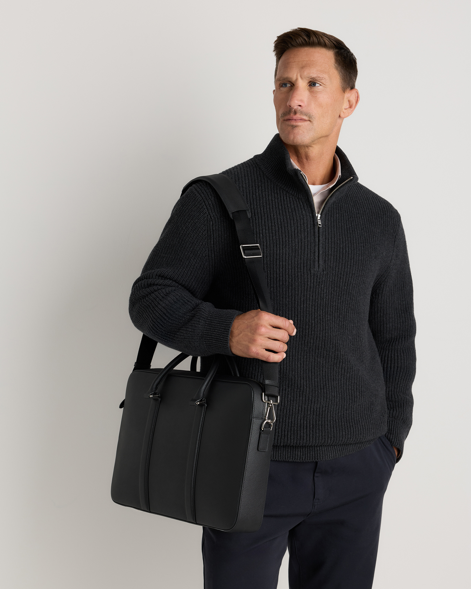 Italian Saffiano Briefcase in Hickory