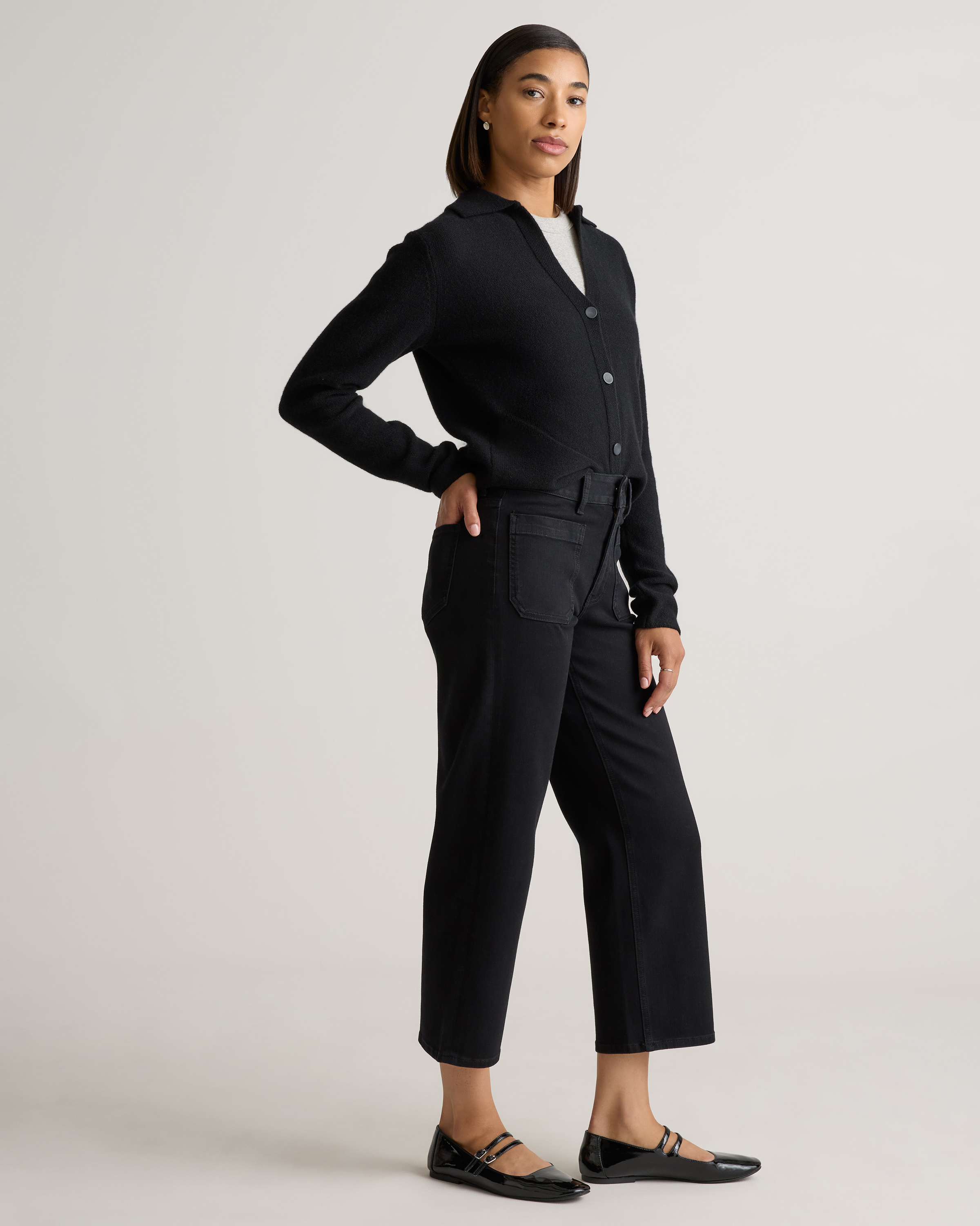 Stretch Patch Pocket Cropped Wide Leg Jeans