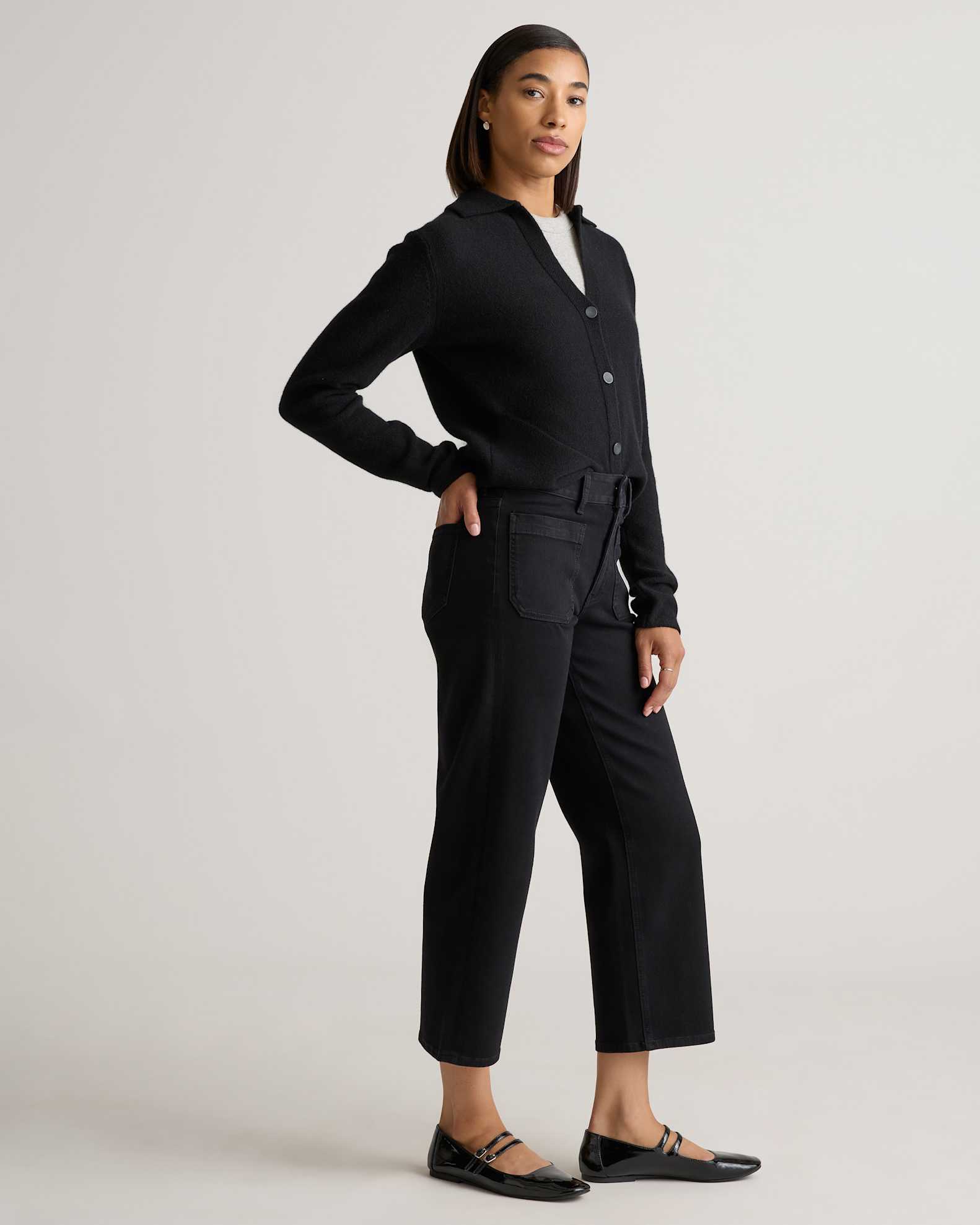 Stretch Patch Pocket Cropped Wide Leg Jeans