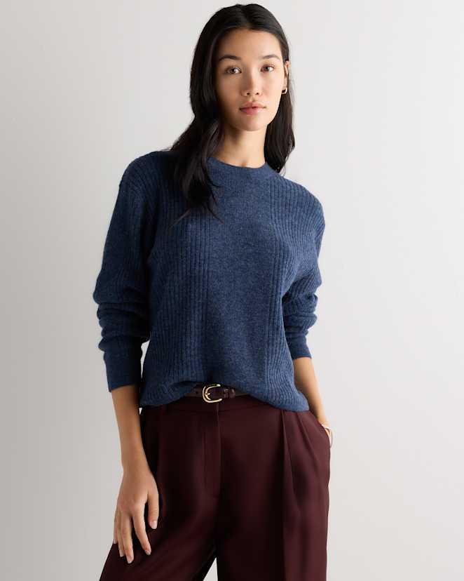 Carbon Blue Lightweight Baby Alpaca Relaxed Ribbed Crewneck