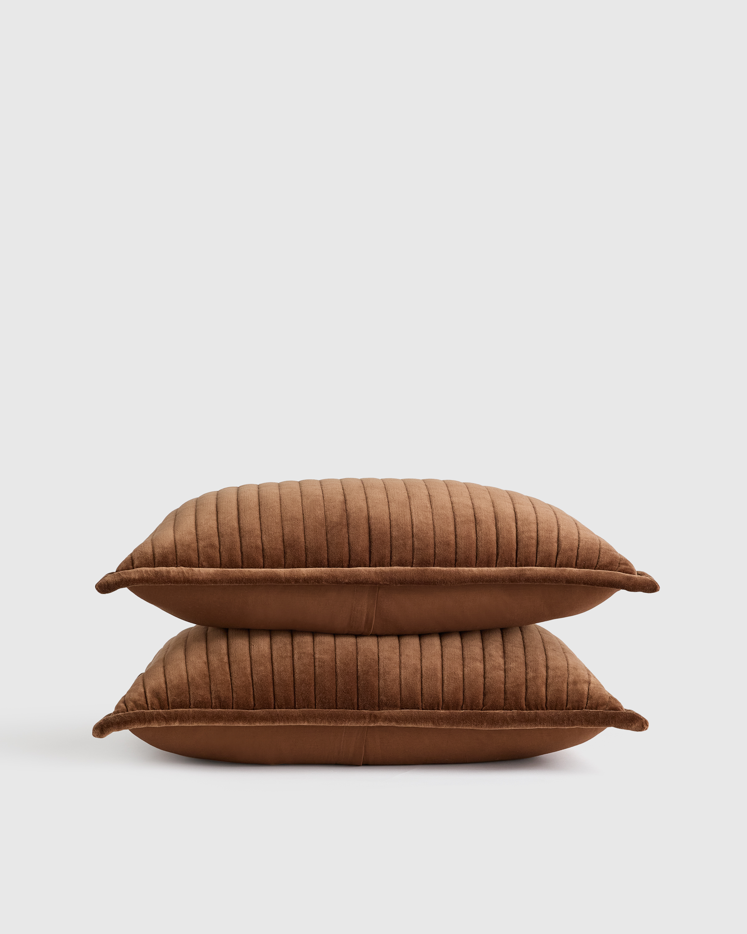 Chestnut Cotton Velvet Horizontal Channel Quilted Sham Set