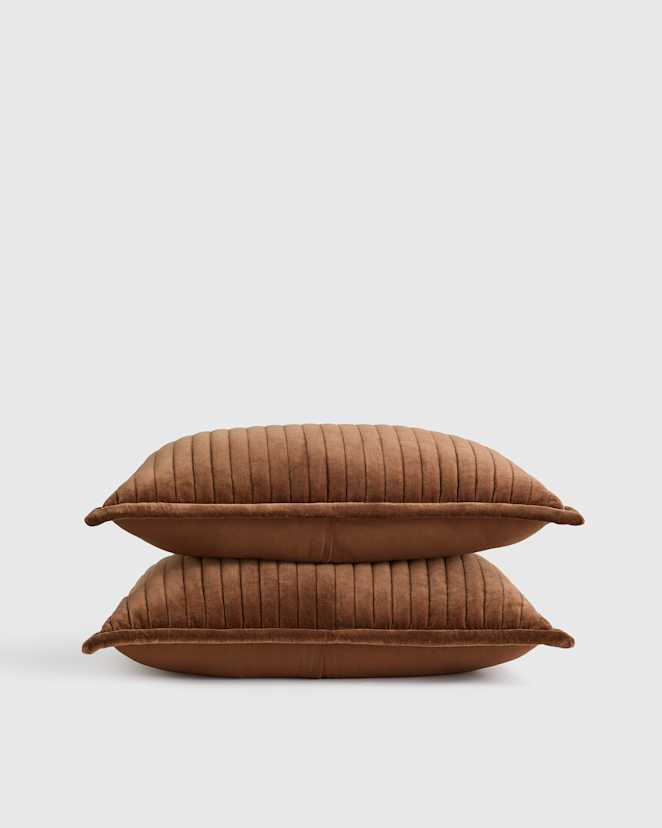 Chestnut Cotton Velvet Wide Channel Quilted Sham Set