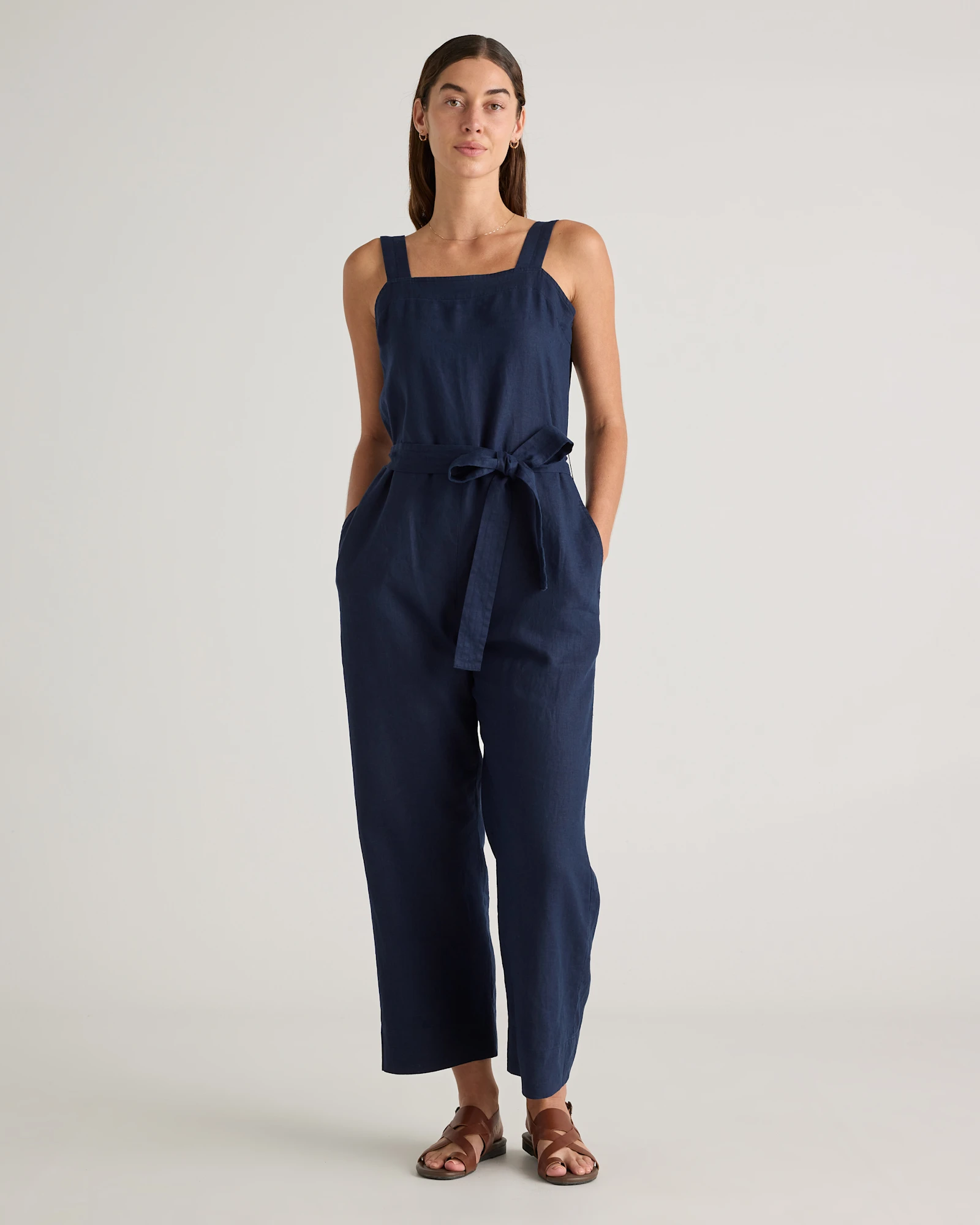100% European Linen Square Neck Jumpsuit