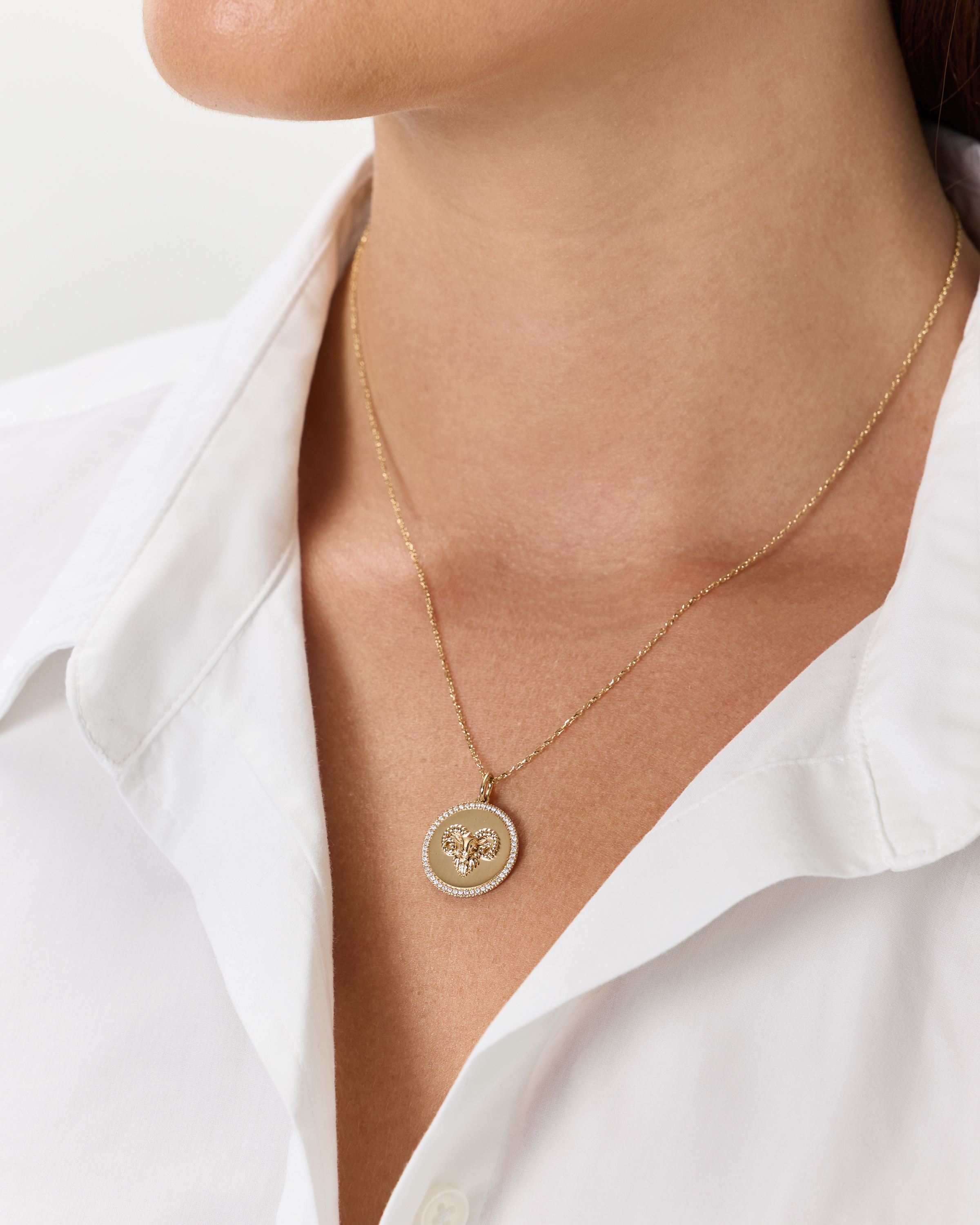 14K Gold Pave Zodiac Medallion Necklace - thumbnail 2