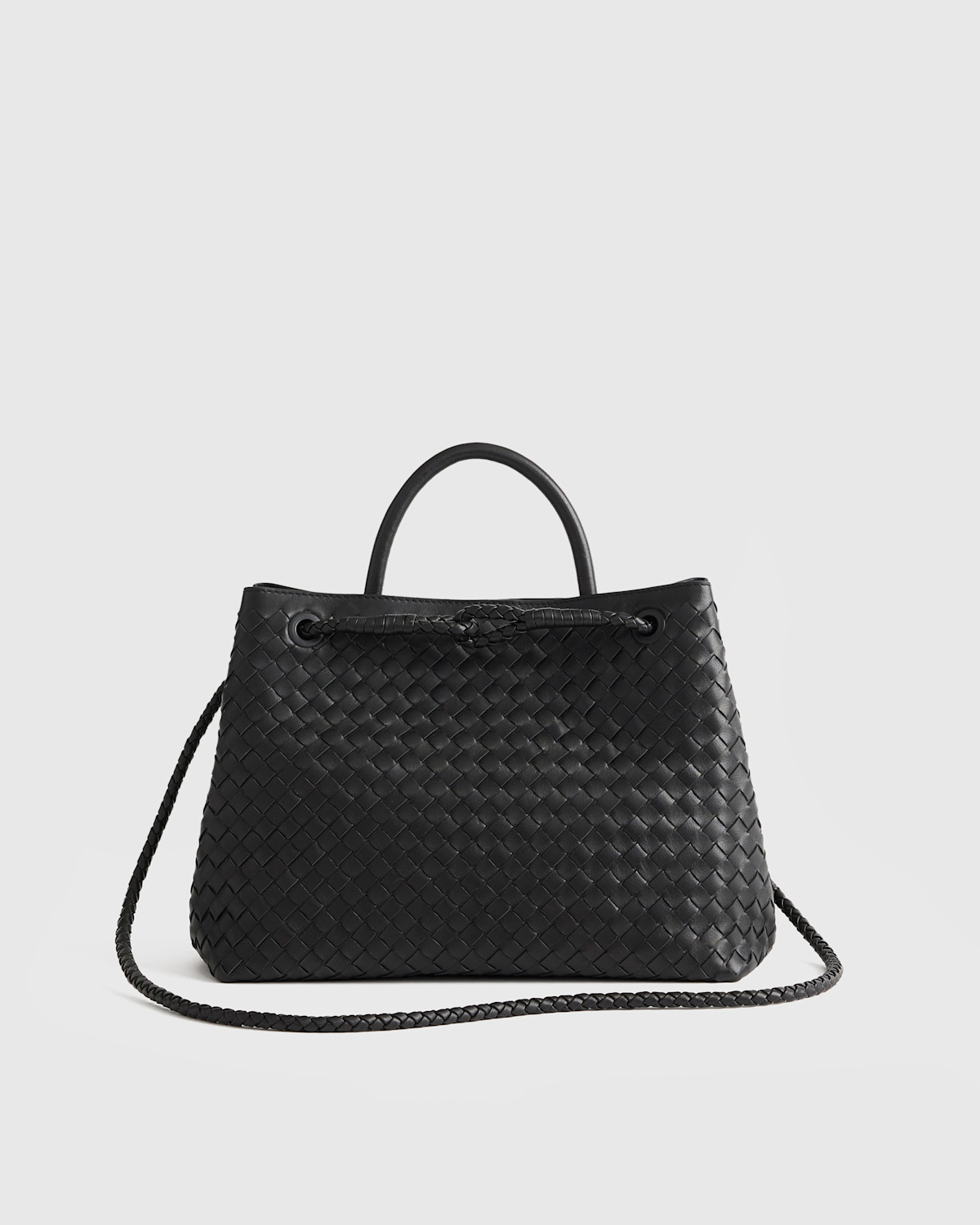 Quince Italian Leather Handwoven Satchel in Black