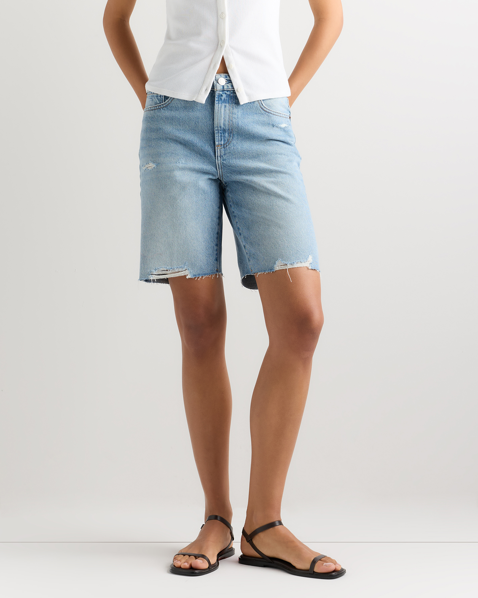 Powder Blue Destruct Maya Rigid Bermuda Shorts